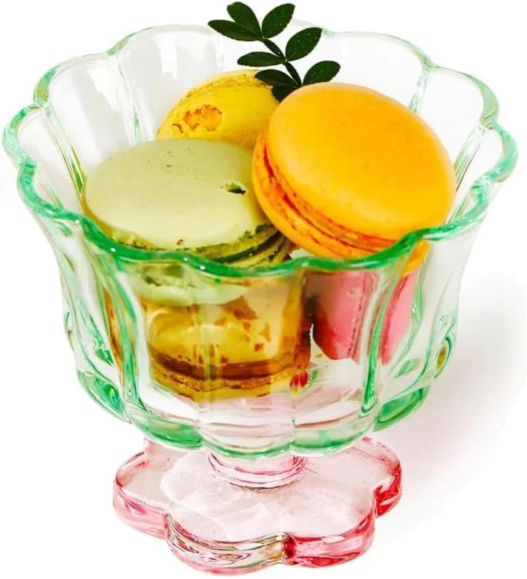 کاسه بستنی، لیوان شیشه ای نوشیدنی، ابزار کاسه دسر، لیوان های مدل گلبرگ گل، 250 میلی لیتر، مناسب برای بستنی، کوکتل، دسر و موارد دیگر. (سبز)