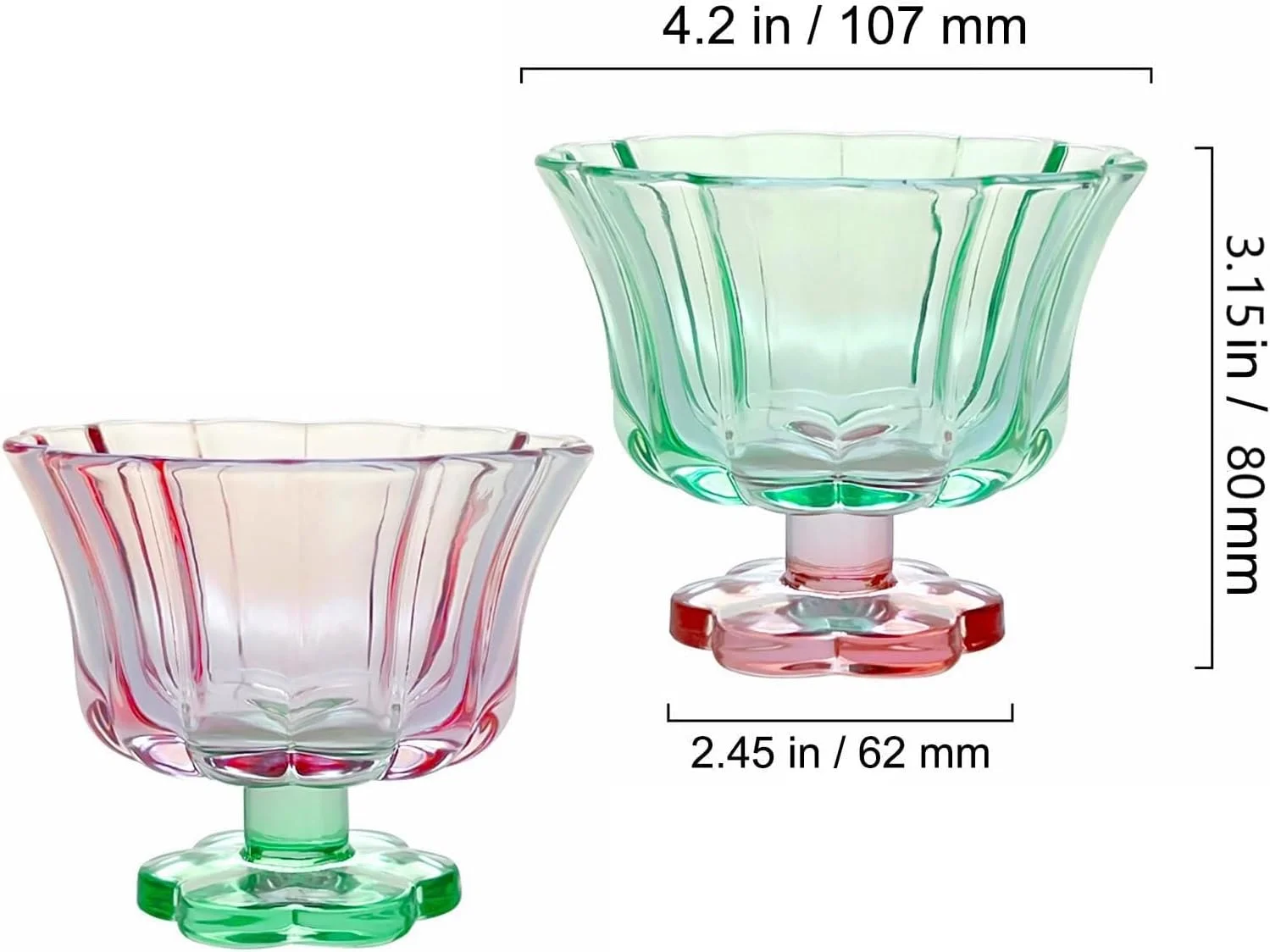 کاسه بستنی، لیوان شیشه ای نوشیدنی، ابزار کاسه دسر، لیوان های مدل گلبرگ گل، 250 میلی لیتر، مناسب برای بستنی، کوکتل، دسر و موارد دیگر. (سبز)