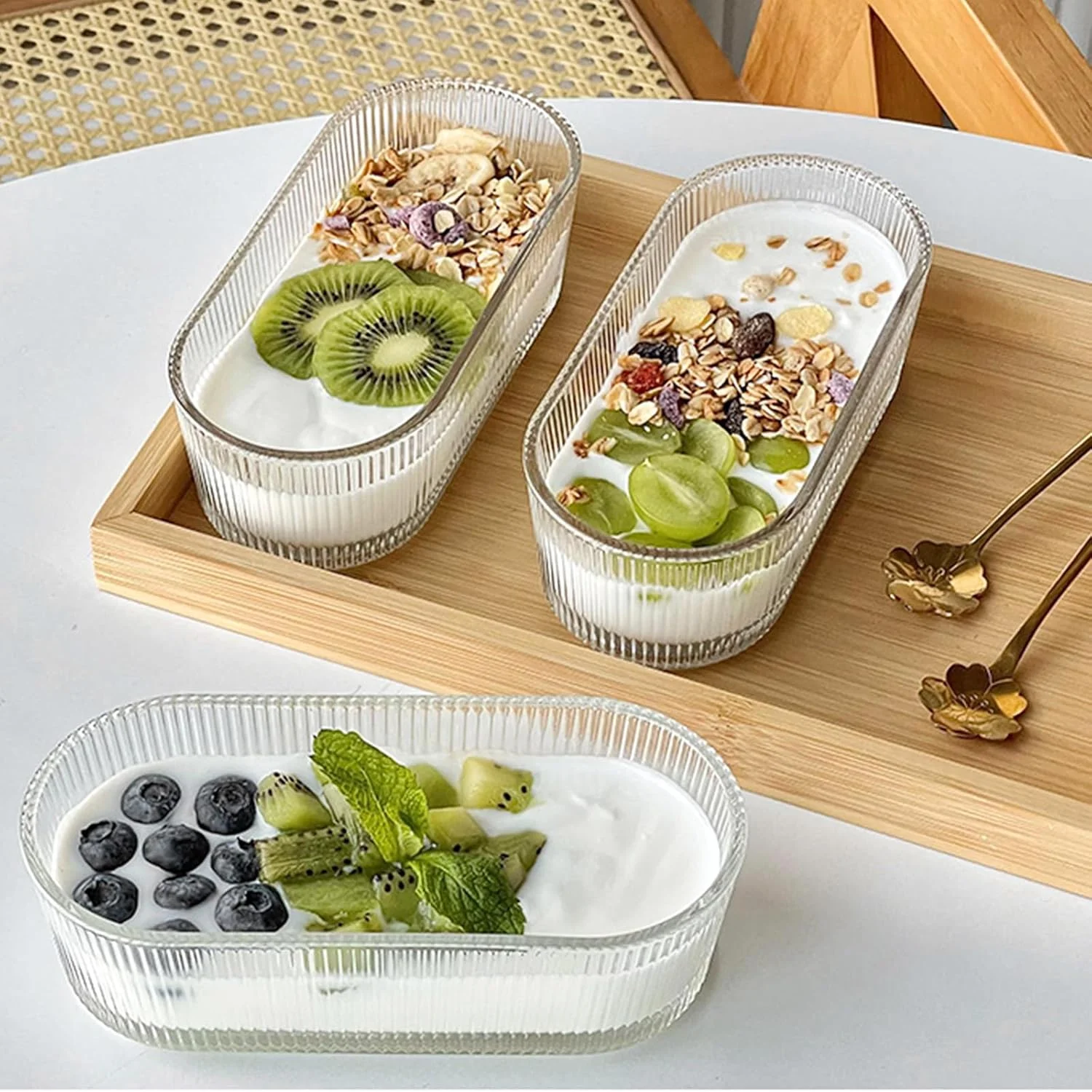 پیاله‌های دسر شیشه‌ای DZGUAI، پیاله‌های بستنی طرح‌دار وینتیج، پیاله‌های اسنک برای بستنی، میوه، پودینگ، اسنک‌های کوچک، ماست و پیش‌غذا، ست 2 عددی