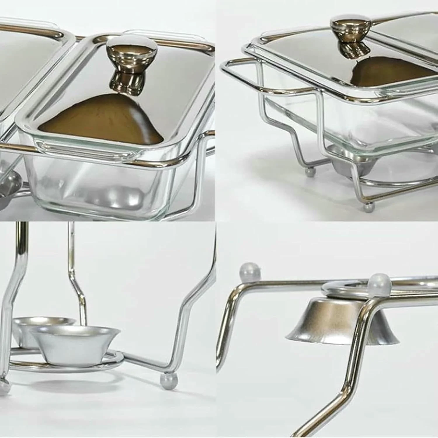 ظرف گرم نگهدارنده غذا بوفه، ست گرمکن غذا با قابلمه و درب شیشه ای، پایه استیل ضد زنگ، مناسب برای مهمانی ها، بوفه ها، عروسی ها، جشن ها، ضیافت ها، رویدادهای پذیرایی (B)