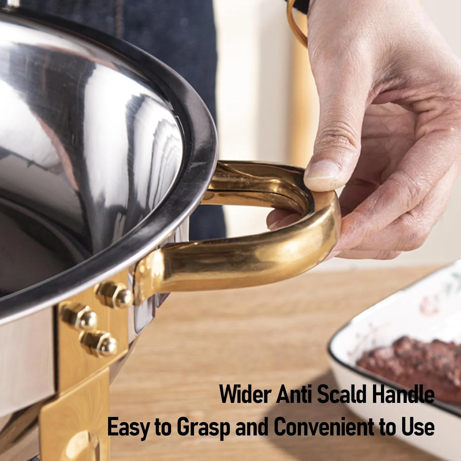 ظروف گرم نگهدارنده غذا گرد 4.5 لیتری Cryfokt برای بوفه، ست گرمکن و ظرف غذا استیل ضد زنگ با درب، ست گرمکن بوفه طلایی نقره ای برای رستوران ها و مهمانی ها