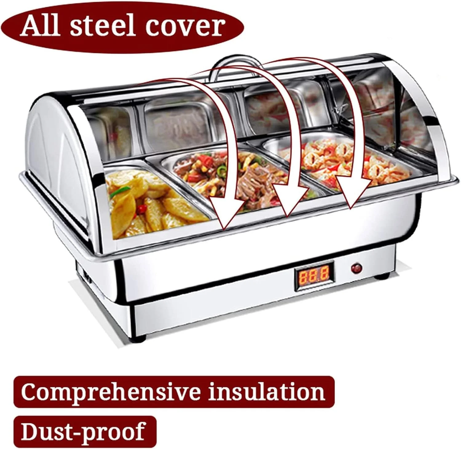 گرمکن غذا برقی 9 لیتری با صفحه نمایش لمسی برای مهمانی ها و بوفه ها، گرمایش سریع 400 وات، درجه حرارت قابل تنظیم، A, B