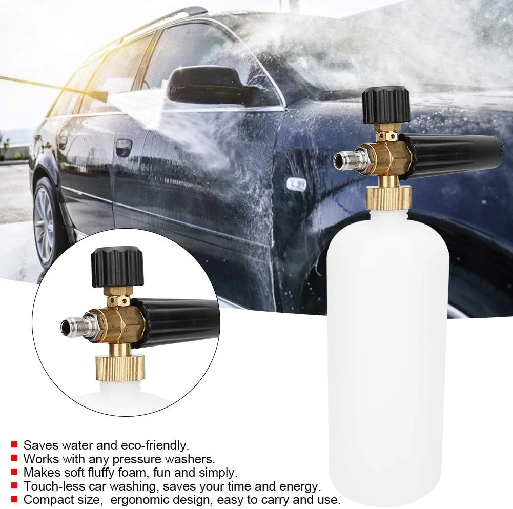 بطری اسپری فوم کارواش Starrypxl، 1 لیتری، 1/4 اینچ، پمپ فوم ساز فشار قوی، ابزار تمیز کننده کارآمد برای دیتیلینگ خودرو و مصارف خانگی