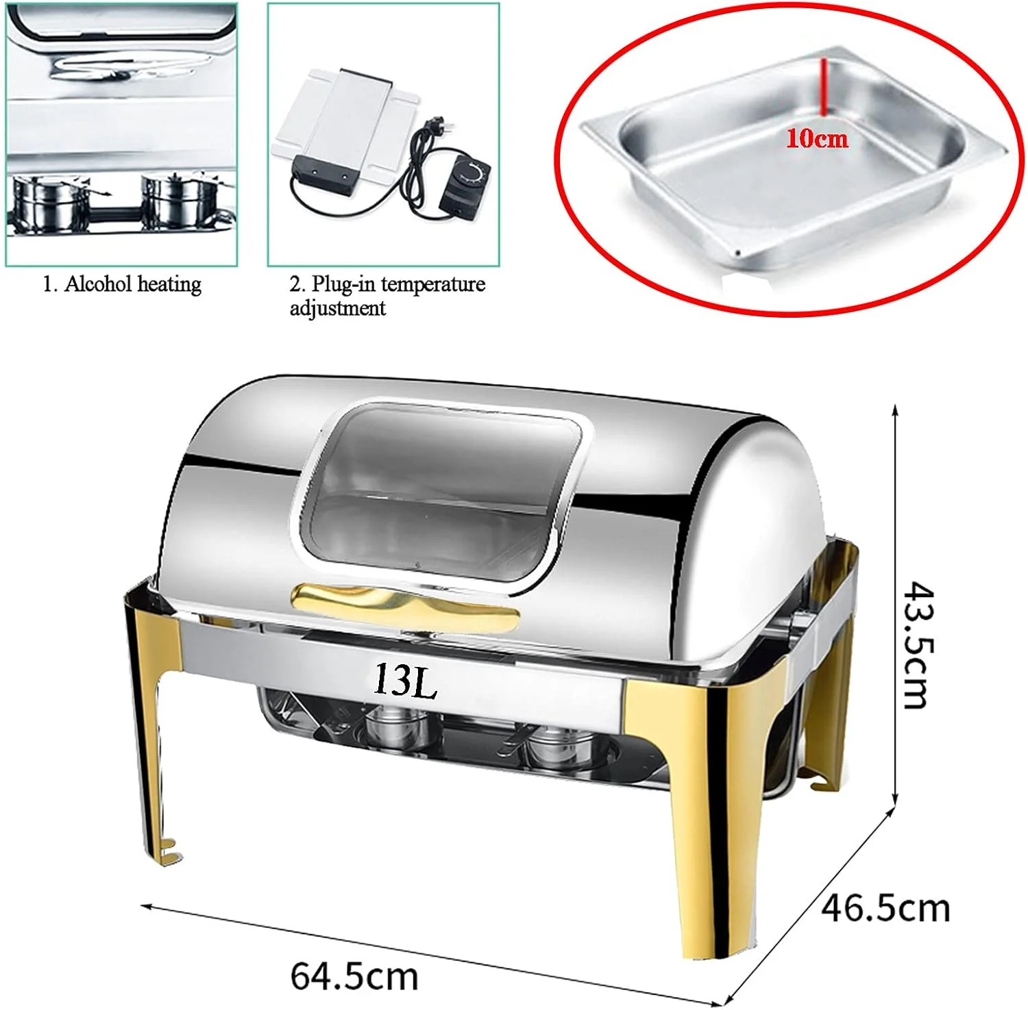 گرمکن غذا، ست ظروف گرم نگهدارنده غذا، گرمکن برقی بوفه، اجاق گاز استیل ضد زنگ برای صبحانه، مناسب برای مصارف تجاری و خانگی، لوازم آشپزخانه (سایز کامل 13 لیتر) گرمکن غذا، ست ظروف گرم نگهدارنده غذا، گرمکن برقی بوفه، اجاق گاز استیل ضد زنگ برای صبحانه، مناسب برای مصارف تجاری و خانگی، لوازم آشپزخانه (سایز کامل 13 لیتر)