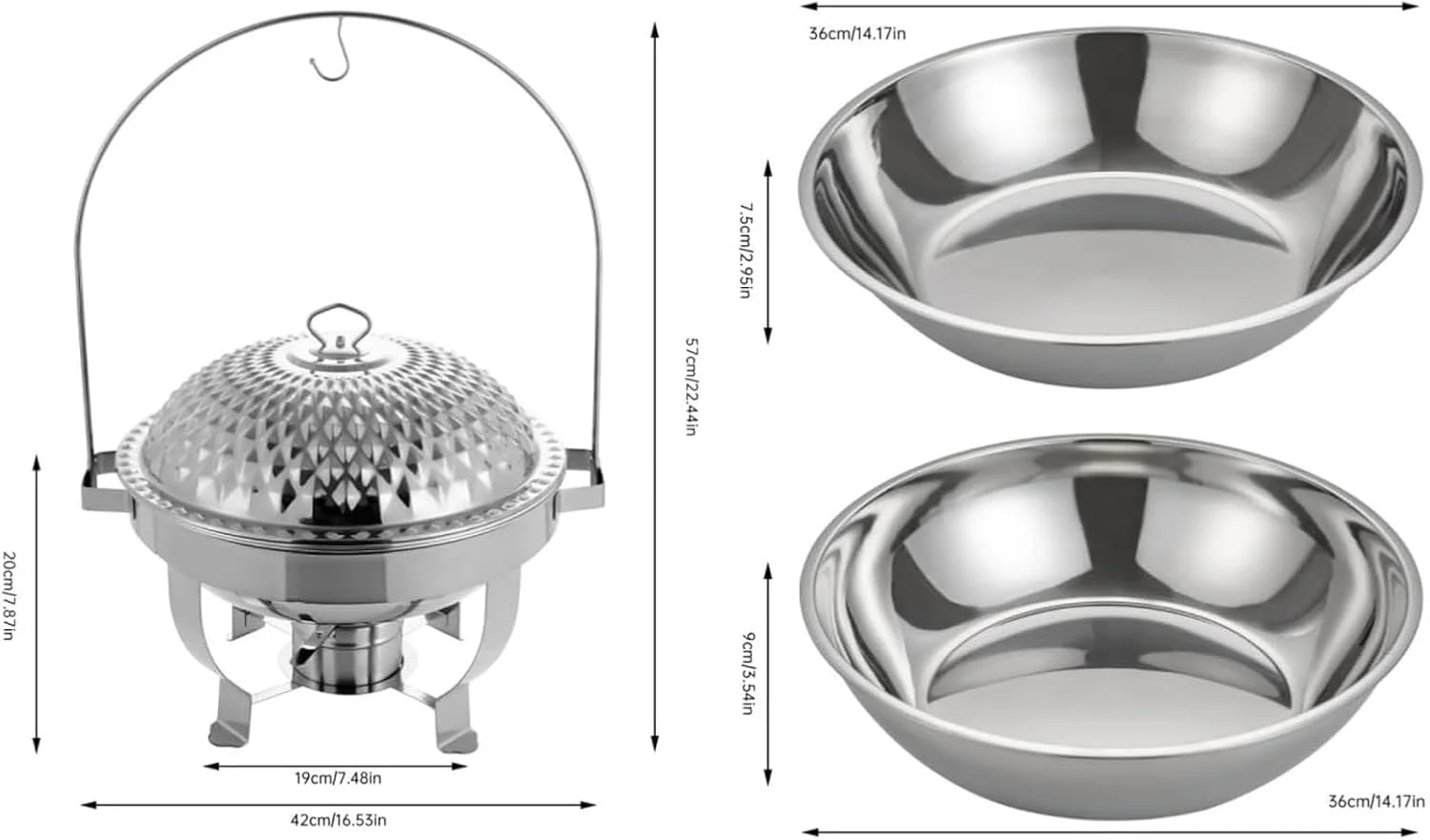 گرمکن غذا استیل ضد زنگ درب آویز، ظرف گرم نگهدارنده غذا بوفه گرد 8 لیتری مناسب برای عروسی، مهمانی، رستوران، ضیافت، نقره ای - 8 لیتر (طلایی 6 لیتر)