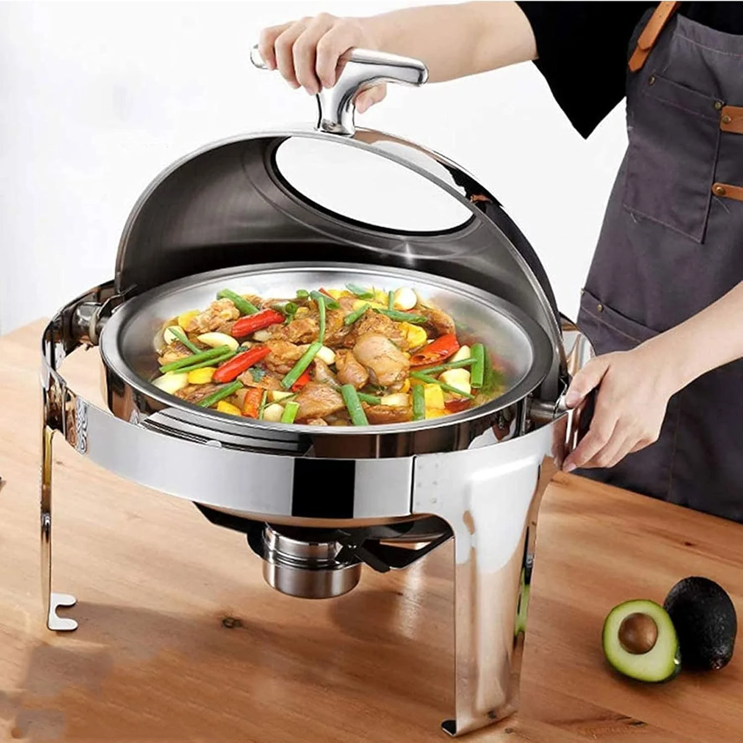 گرمکن غذا بوفه استیل گرد 6 لیتری مناسب مهمانی ها و بوفه با درب شیشه ای گرمکن غذا بوفه استیل گرد 6 لیتری مناسب مهمانی ها و بوفه با درب شیشه ای