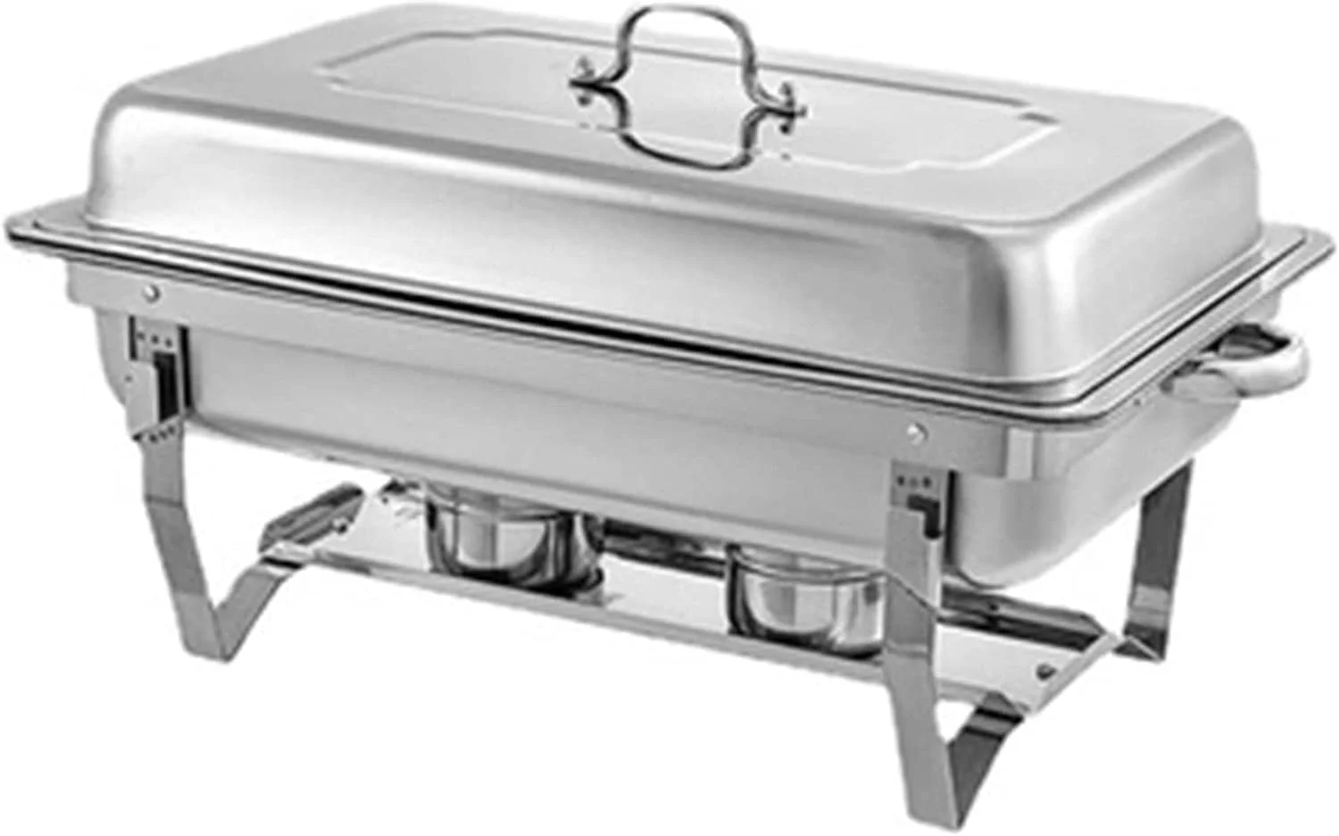 گرمکن بوفه غذا استیل ضد زنگ ۹ لیتری با قاب و ظروف بخار، تجهیزات پذیرایی برای مهمانی ها و بوفه ها، نقره ای - دو خانه، نقره ای - سه خانه