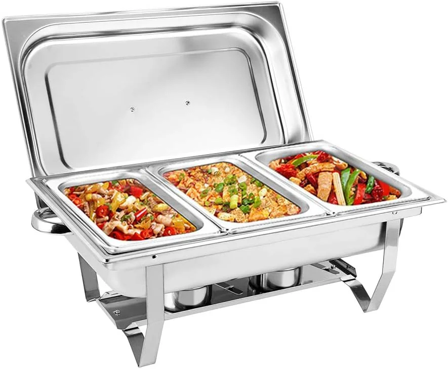 9L Chafing Dishes Food Warmer Stainless Steel 3 Pan Rectangular Food Buffet Server With Fuel Container Buffet Serving Utensils For Party Restaurant Buffet, 9L Chafing Dishes Food Warmer Stainless Steel 3 Pan Rectangular Food Buffet Server With Fuel Container Buffet Serving Utensils For Party Restaurant Buffet,