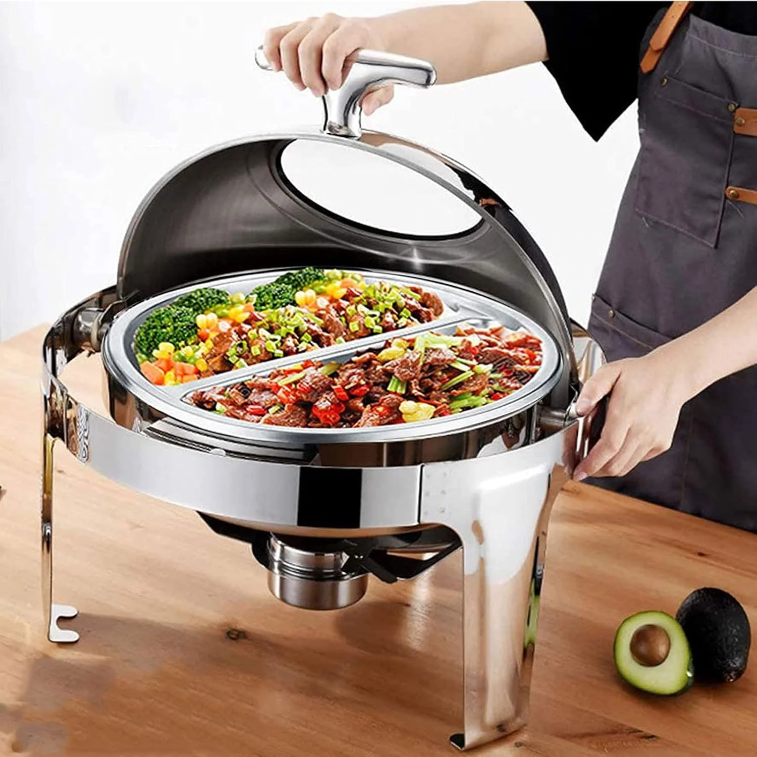 گرمکن غذا بوفه استیل گرد مناسب مهمانی ها و بوفه، گرمکن برقی 6 لیتری با درب شیشه ای گرمکن غذا بوفه استیل گرد مناسب مهمانی ها و بوفه، گرمکن برقی 6 لیتری با درب شیشه ای