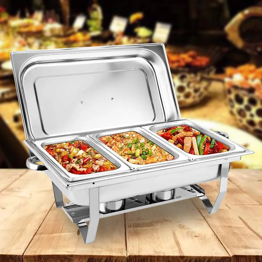 9L Chafing Dishes Food Warmer Stainless Steel 3 Pan Rectangular Food Buffet Server With Fuel Container Buffet Serving Utensils For Party Restaurant Buffet, 9L Chafing Dishes Food Warmer Stainless Steel 3 Pan Rectangular Food Buffet Server With Fuel Container Buffet Serving Utensils For Party Restaurant Buffet,