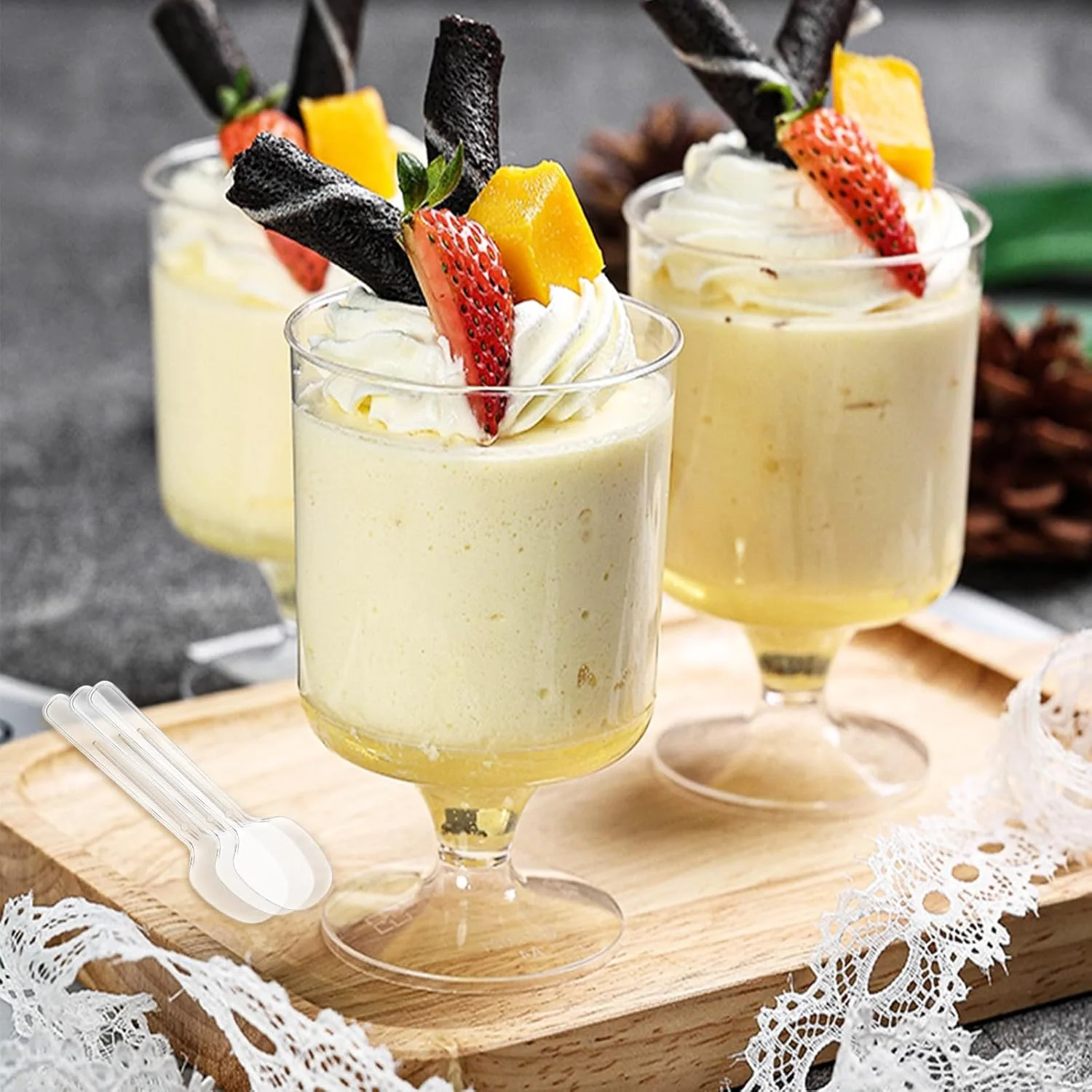 ظروف دسر خوری پلاستیکی کوچک MIVIDE، 100-120 میلی لیتر / 4 اونس، کاسه های دسر خوری پلاستیکی کوچک، لیوان های پلاستیکی پایه دار برای مهمانی دسر، پودینگ، موس، بستنی، بسته 100 عددی