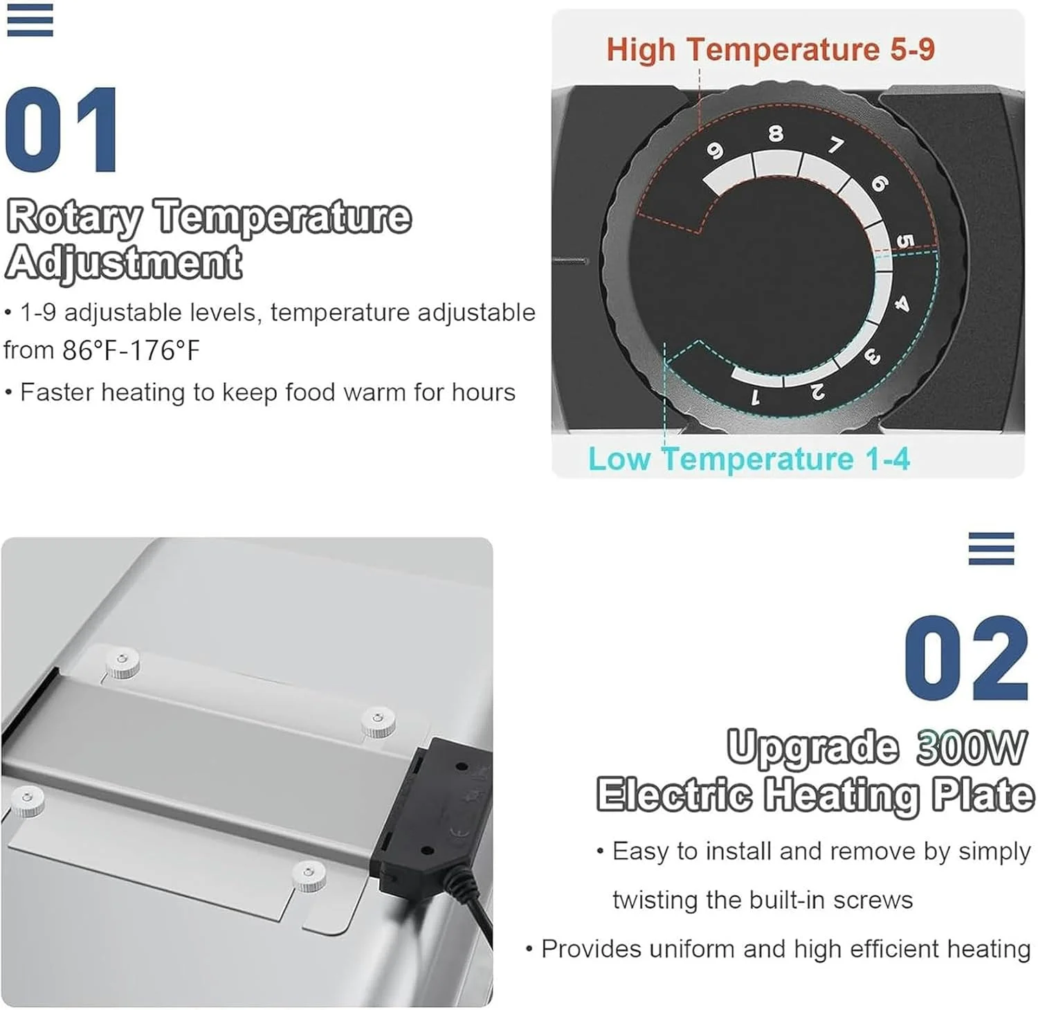 ظروف گرم نگهدارنده غذا استیل ضد زنگ، ست بوفه ظرف گرمکن غذا با 2 ظرف نیم سایز، گرم کننده غذا برای مهمانی ها، بوفه ها، عروسی ها، ضیافت ها (9QT)