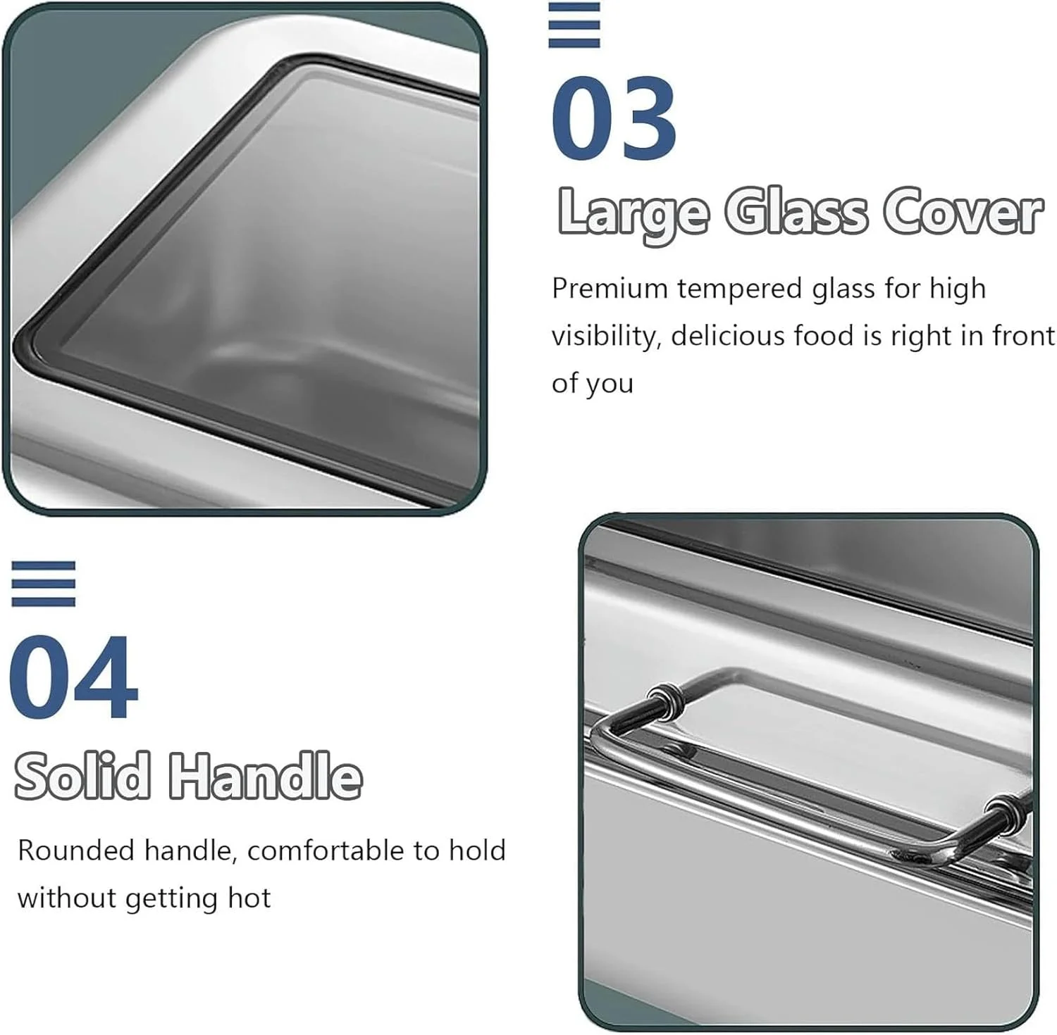 گرمکن غذا مستطیلی درب رول تاپ، گرمکن استیل ضد زنگ غذا برای پذیرایی، دارای 2 ظرف نیم سایز برای مهمانی ها و پذیرایی (13QT)