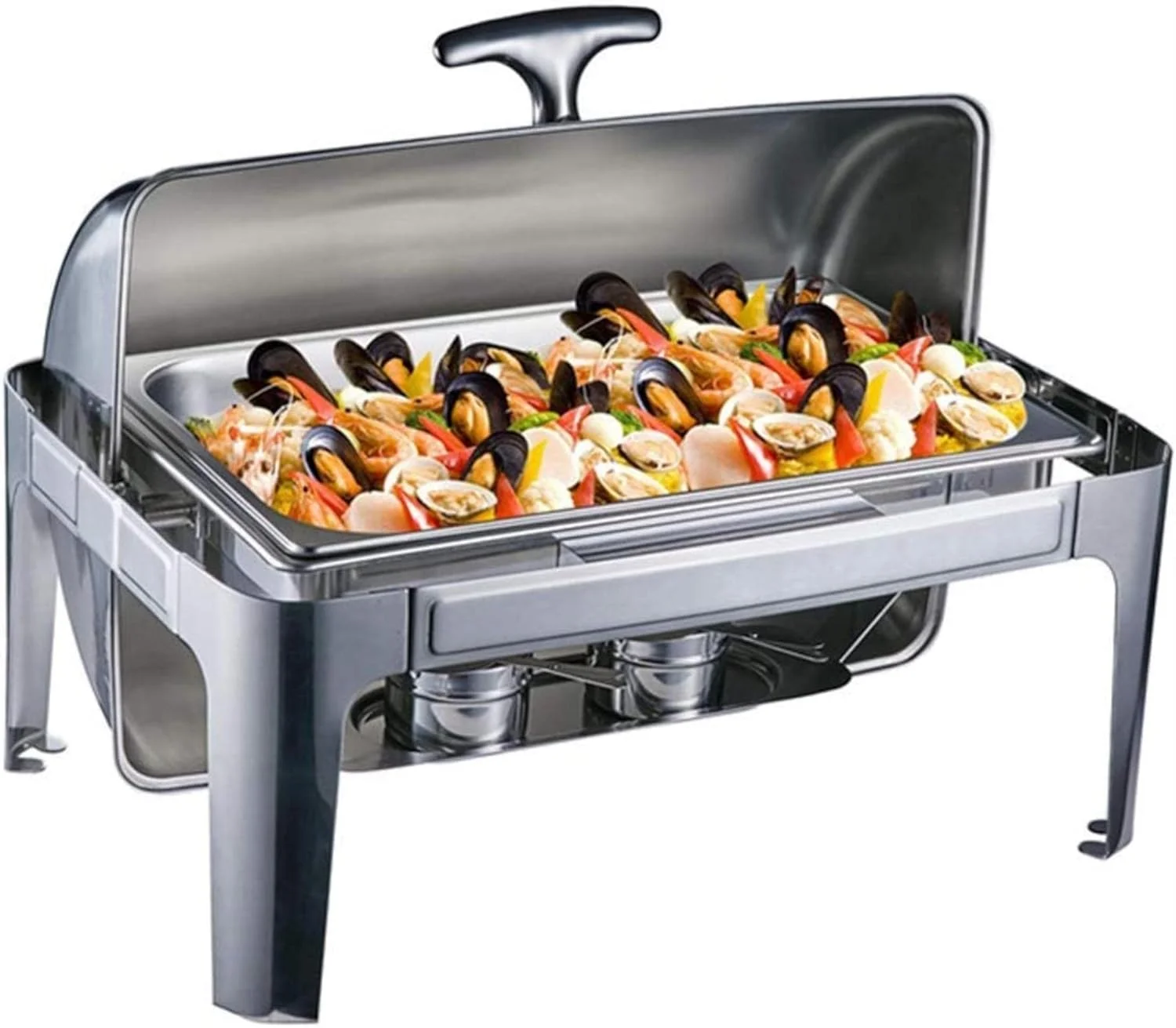 گرمکن غذا استیل 9 لیتری، ست گرمکن غذا بوفه، با ظروف غذا و نگهدارنده سوخت، ست حرفه ای گرمکن غذا برای بوفه پذیرایی (تک خانه)