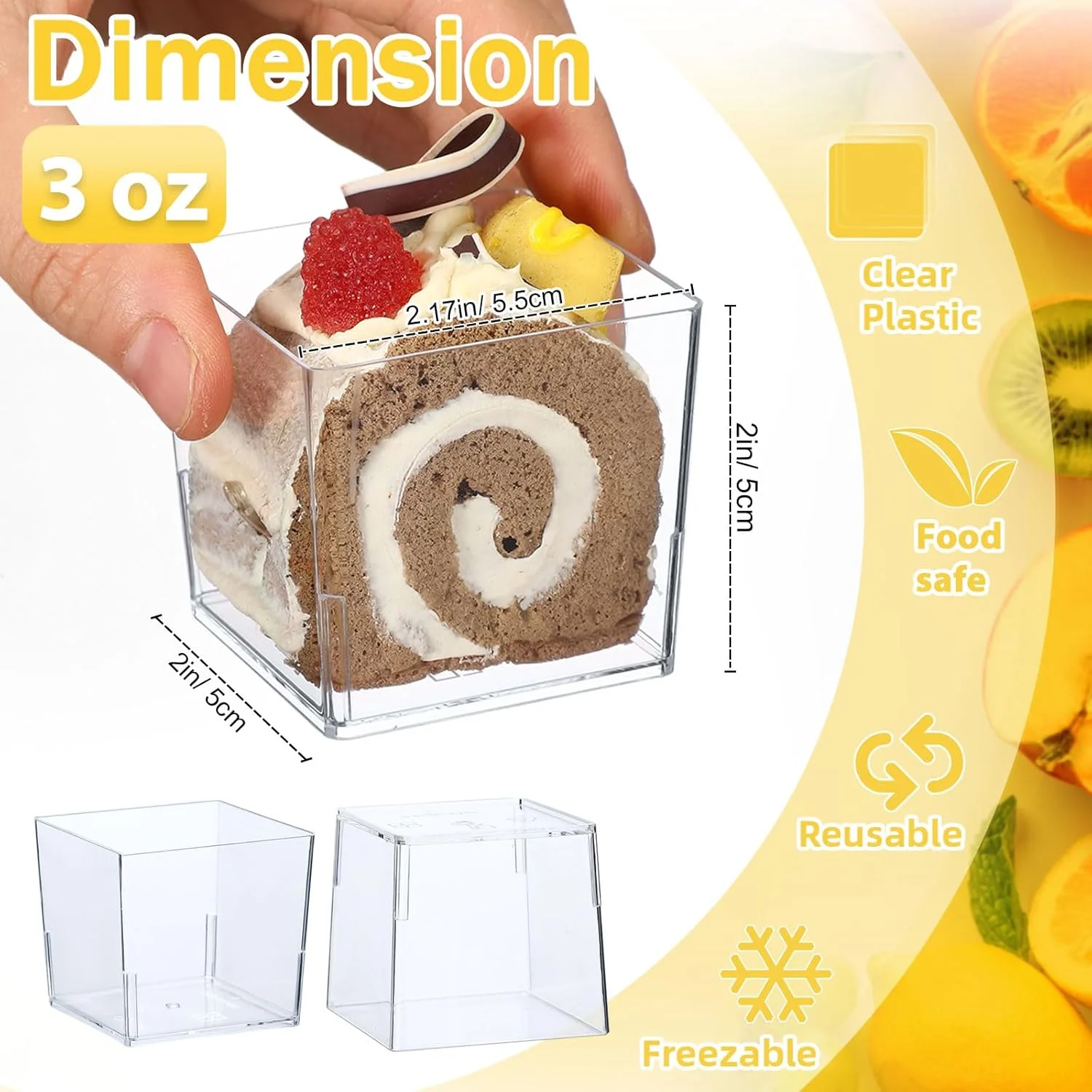 زوببه 150 عدد فنجان دسر 3 اونسی، فنجان های پیش غذا پلاستیکی شفاف، کاسه های دسر مربع کوچک، کاسه های سرو مینیاتوری برای مهمانی تست، جشن نوزاد، عروسی، هدیه جشن تولد