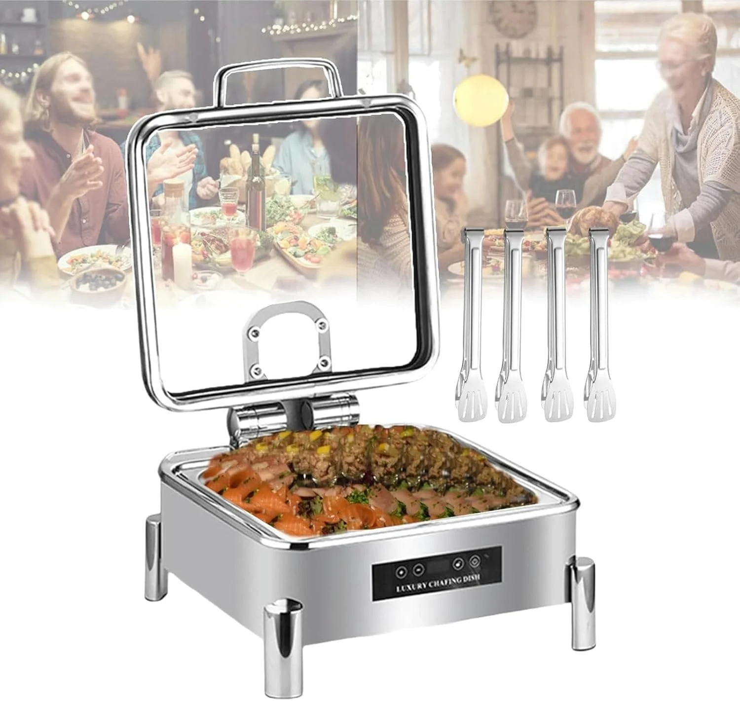 گرمکن برقی غذا، گرمکن بوفه، اجاق گاز آشپزخانه تجاری با صفحه نمایش دما 30-90 درجه سانتیگراد / 300W-800W گرمایش سریع و یکنواخت، مربعی