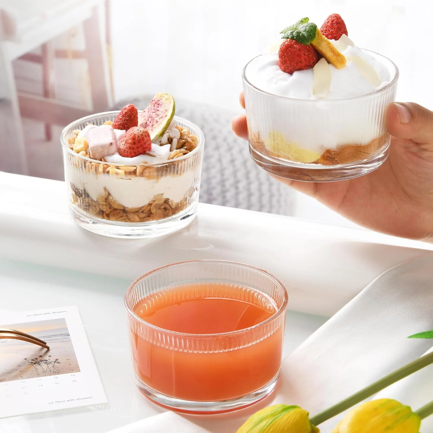 ظروف دسر شیشه ای BPFY، بسته 8 عددی، 200 میلی لیتری، کاسه های بستنی دنده دار برای بستنی، میوه، پودینگ، تنقلات، پارفه، ترایفل، مناسب برای مهمانی ها، تعطیلات و استفاده روزمره