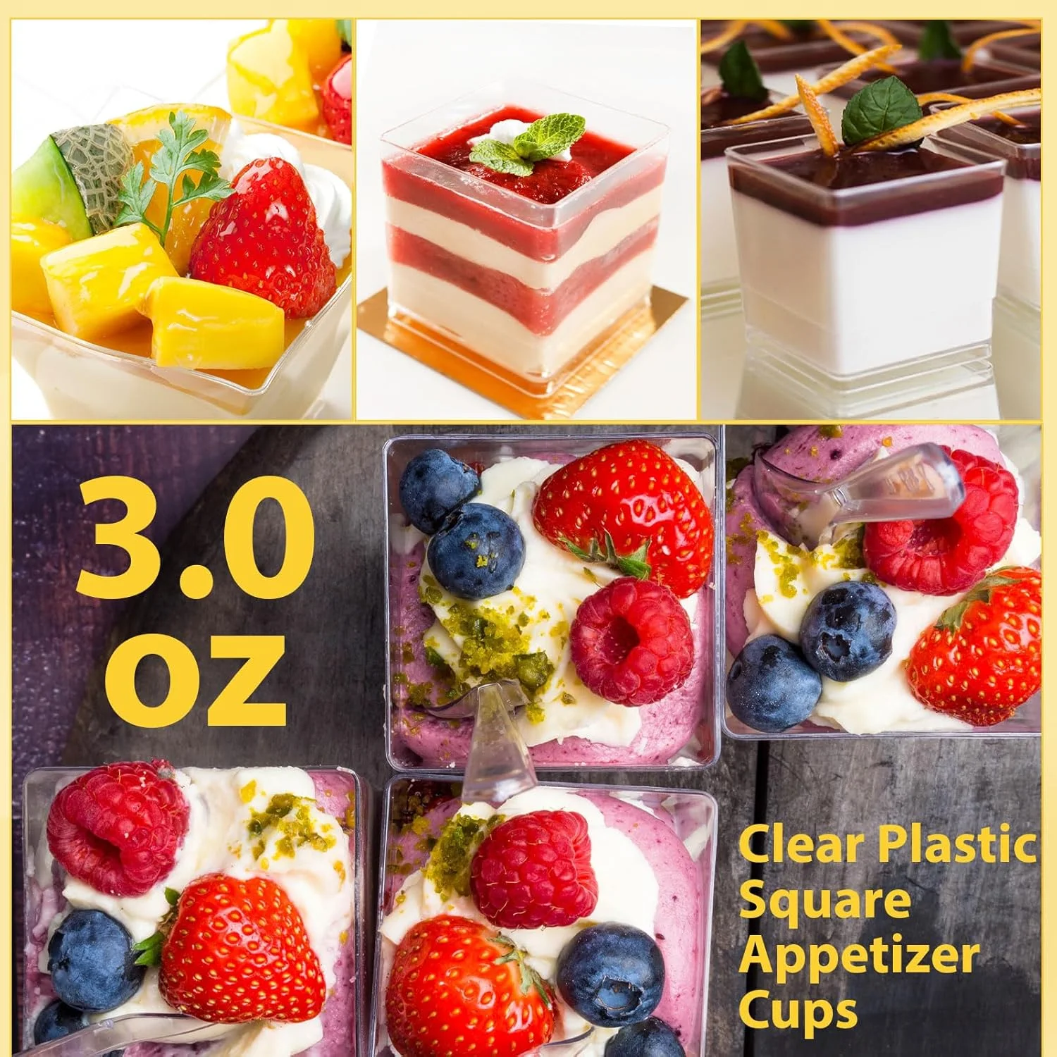 زوببه 150 عدد فنجان دسر 3 اونسی، فنجان های پیش غذا پلاستیکی شفاف، کاسه های دسر مربع کوچک، کاسه های سرو مینیاتوری برای مهمانی تست، جشن نوزاد، عروسی، هدیه جشن تولد