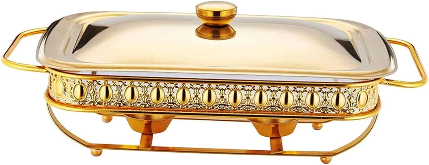گرمکن غذا مستطیلی 1.5 لیتری استیل ضد زنگ مناسب بوفه، گرم نگهدارنده غذا برای مهمانی ها، عروسی ها، تولدها، ذخیره سازی کم جا، نگهداری آسان، نقره ای، طلایی