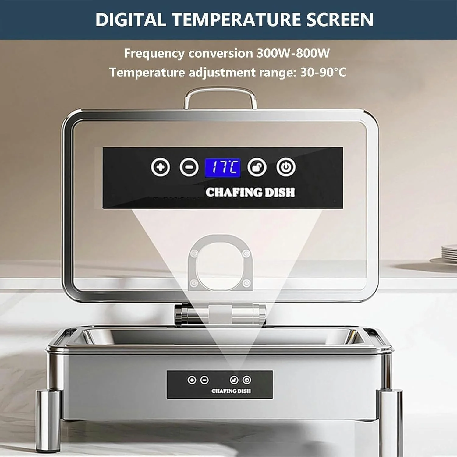 گرمکن برقی غذا، گرمکن بوفه، اجاق گاز آشپزخانه تجاری با صفحه نمایش دما 30-90 درجه سانتیگراد / 300W-800W گرمایش سریع و یکنواخت، مربعی