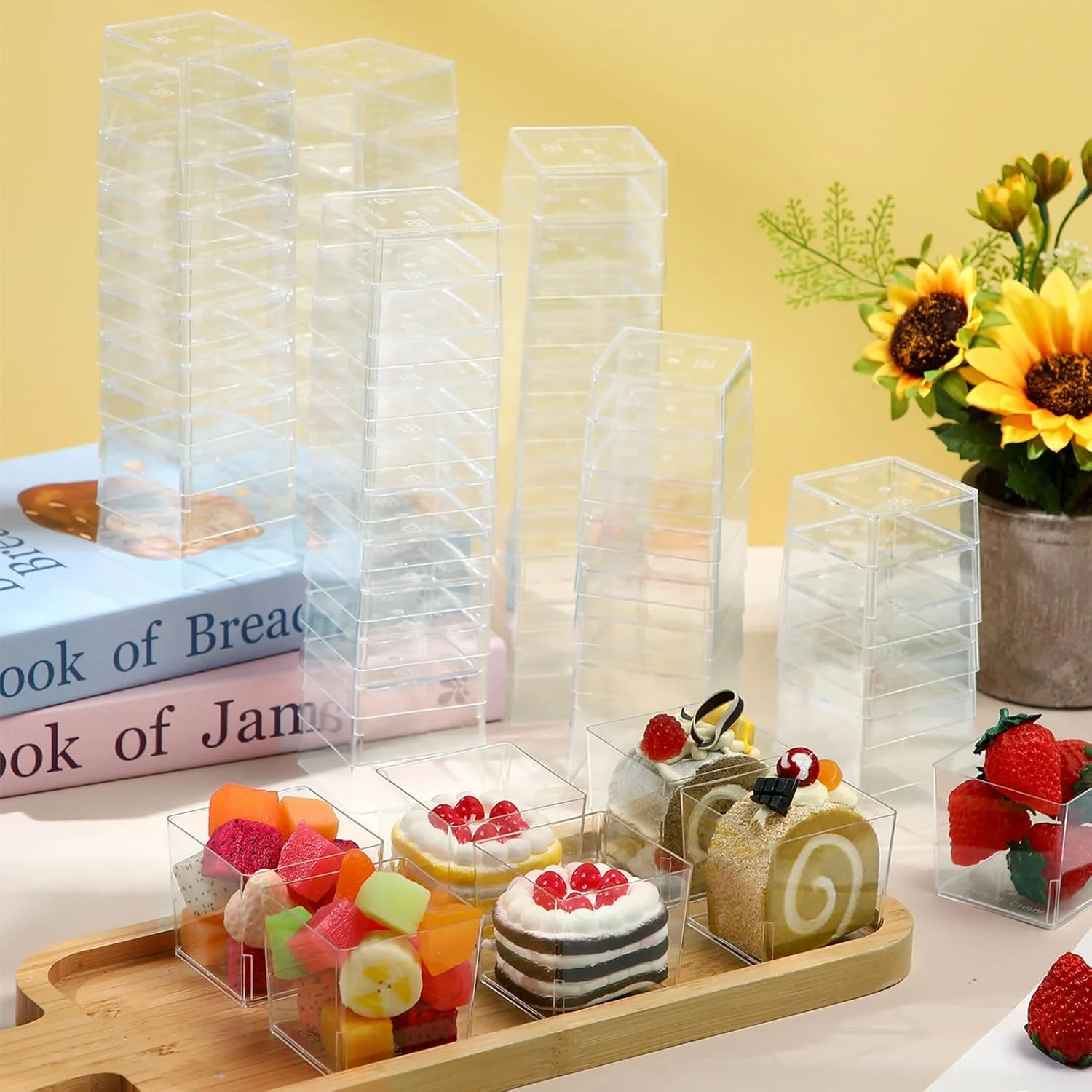 زوببه 150 عدد فنجان دسر 3 اونسی، فنجان های پیش غذا پلاستیکی شفاف، کاسه های دسر مربع کوچک، کاسه های سرو مینیاتوری برای مهمانی تست، جشن نوزاد، عروسی، هدیه جشن تولد