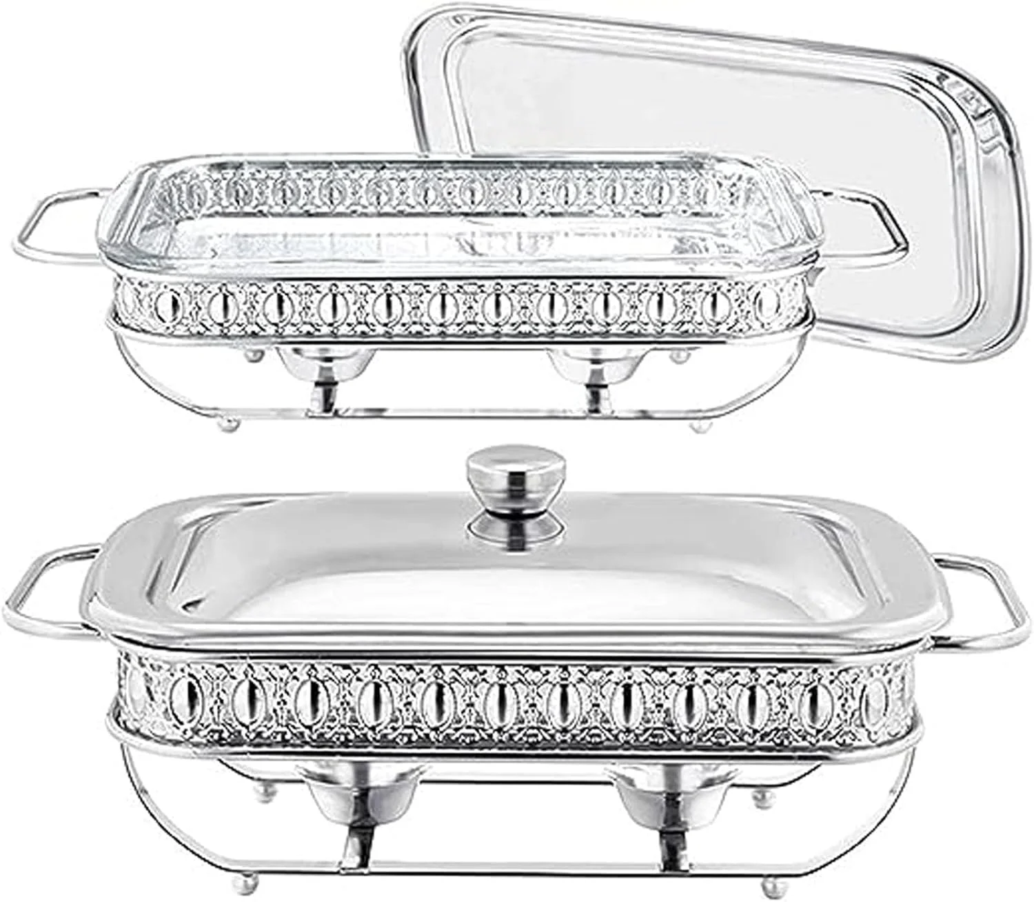 گرمکن غذا مستطیلی 1.5 لیتری استیل ضد زنگ مناسب بوفه، گرم نگهدارنده غذا برای مهمانی ها، عروسی ها، تولدها، ذخیره سازی کم جا، نگهداری آسان، نقره ای، طلایی