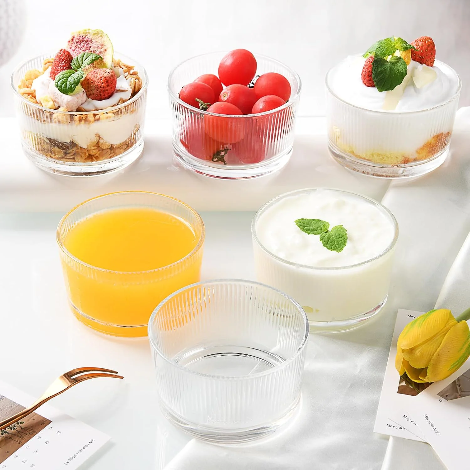 ظروف دسر شیشه ای BPFY، بسته 8 عددی، 200 میلی لیتری، کاسه های بستنی دنده دار برای بستنی، میوه، پودینگ، تنقلات، پارفه، ترایفل، مناسب برای مهمانی ها، تعطیلات و استفاده روزمره