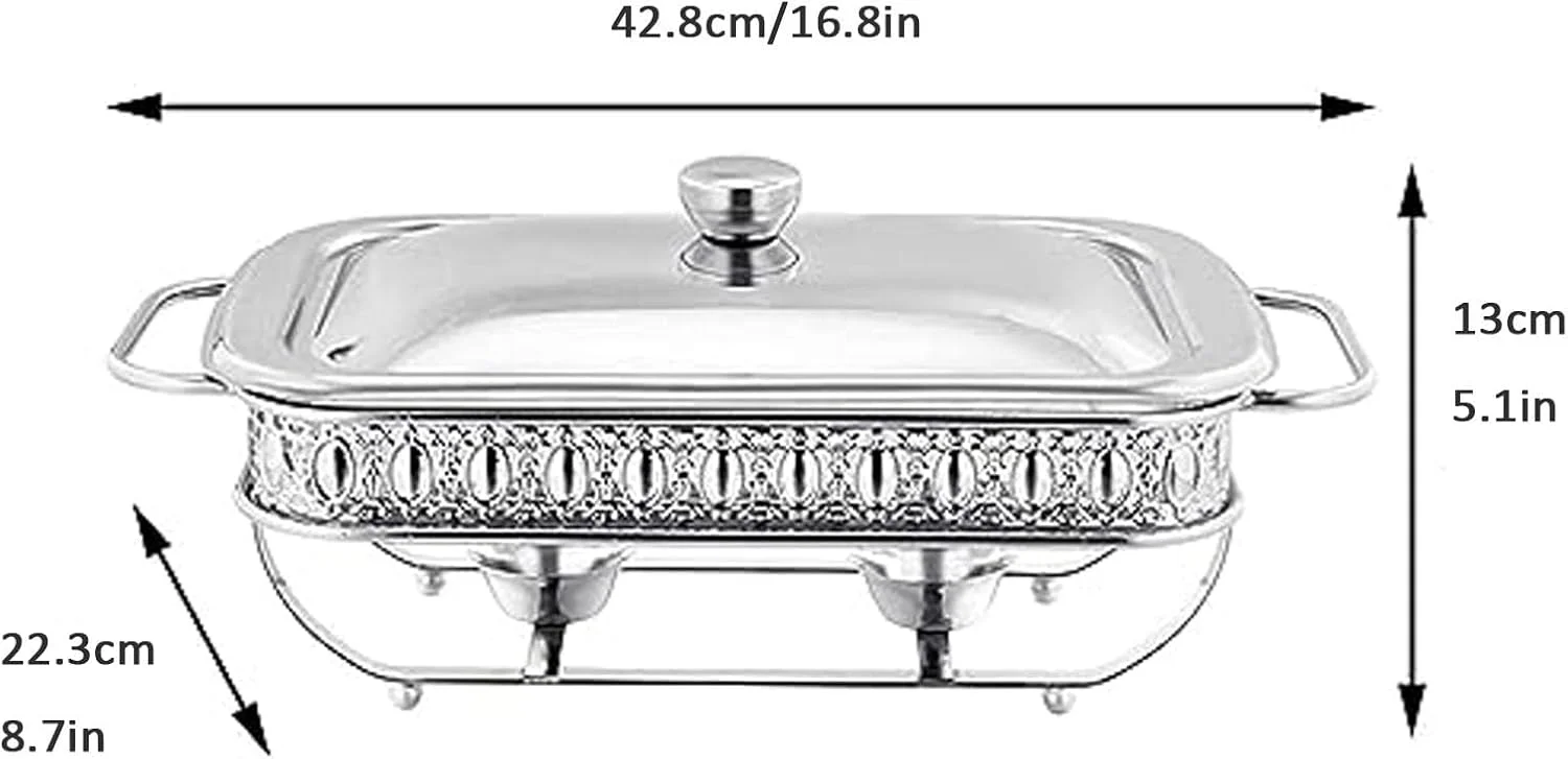 گرمکن غذا مستطیلی 1.5 لیتری استیل ضد زنگ مناسب بوفه، گرم نگهدارنده غذا برای مهمانی ها، عروسی ها، تولدها، ذخیره سازی کم جا، نگهداری آسان، نقره ای، طلایی