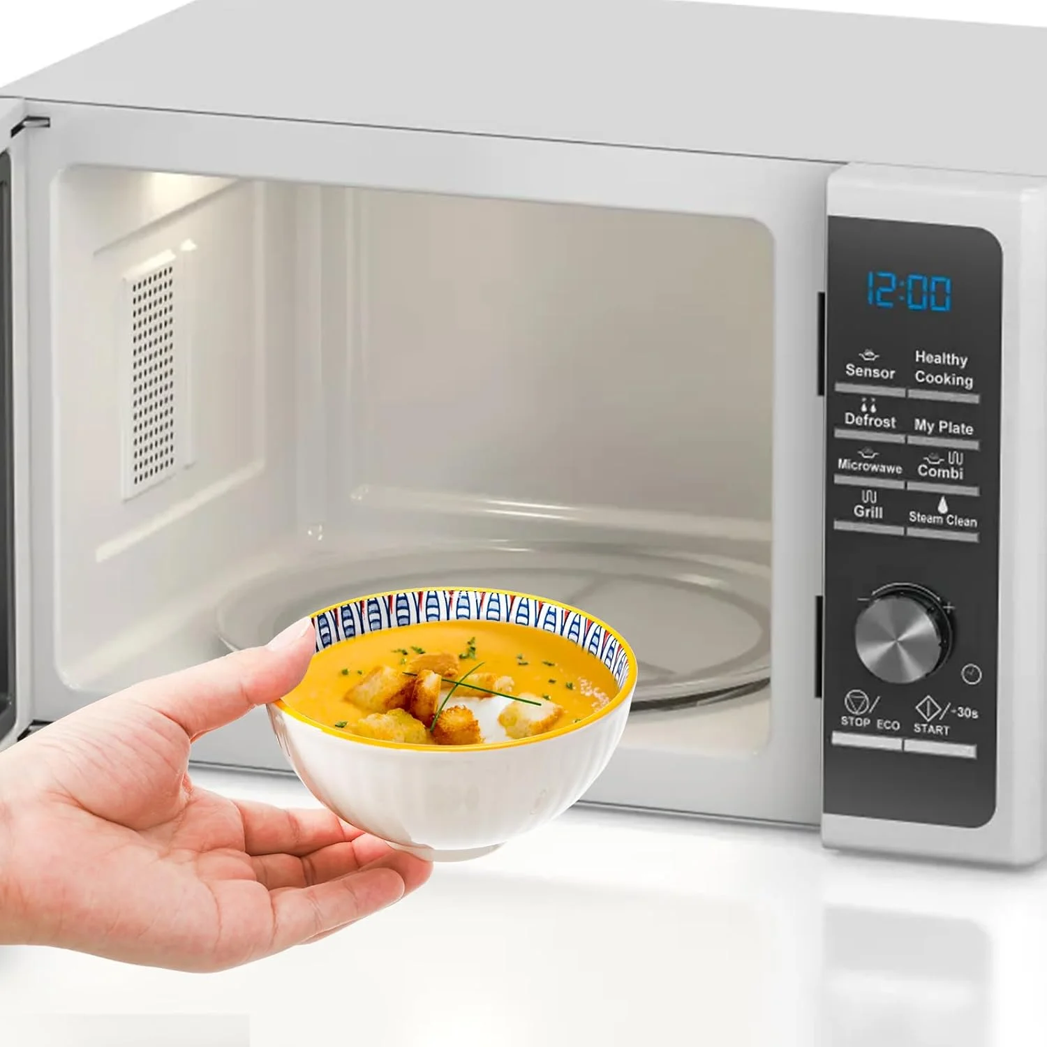 ست 12 تایی کاسه سرامیکی کوچک Noamus، کاسه دسر رنگارنگ 300 میلی لیتری، کاسه بستنی 11 سانتی متری، کاسه تزئینی بوهو چینی برای چاشنی سوپ اسنک، مخلفات، آشپزخانه، قابل استفاده در مایکروویو (4 سبک)