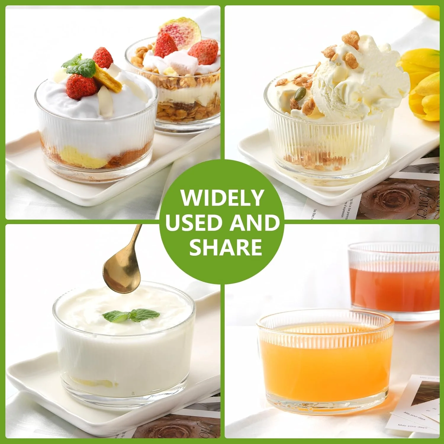 ظروف دسر شیشه ای BPFY، بسته 8 عددی، 200 میلی لیتری، کاسه های بستنی دنده دار برای بستنی، میوه، پودینگ، تنقلات، پارفه، ترایفل، مناسب برای مهمانی ها، تعطیلات و استفاده روزمره