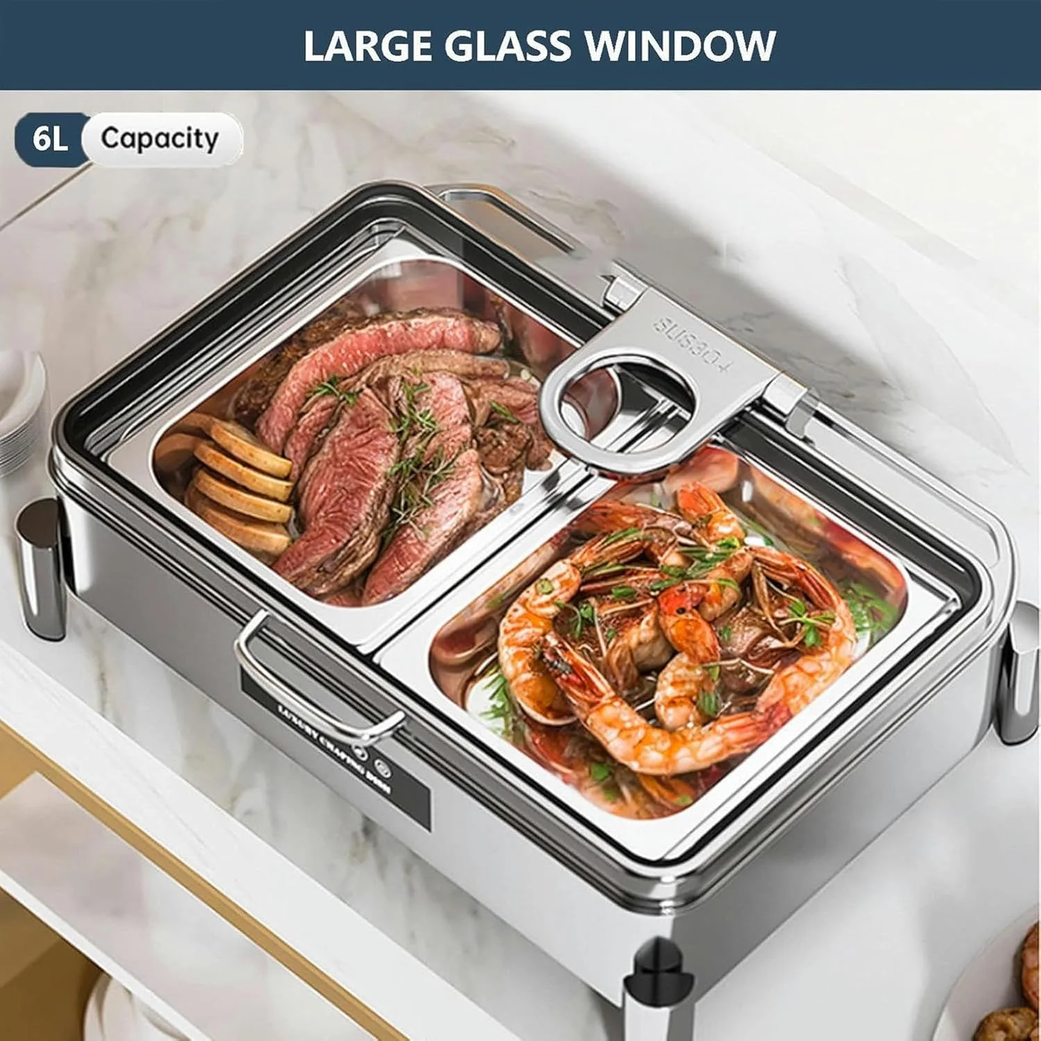 گرمکن برقی غذا، گرمکن بوفه، اجاق گاز آشپزخانه تجاری با صفحه نمایش دما 30-90 درجه سانتیگراد / 300W-800W گرمایش سریع و یکنواخت، مربعی