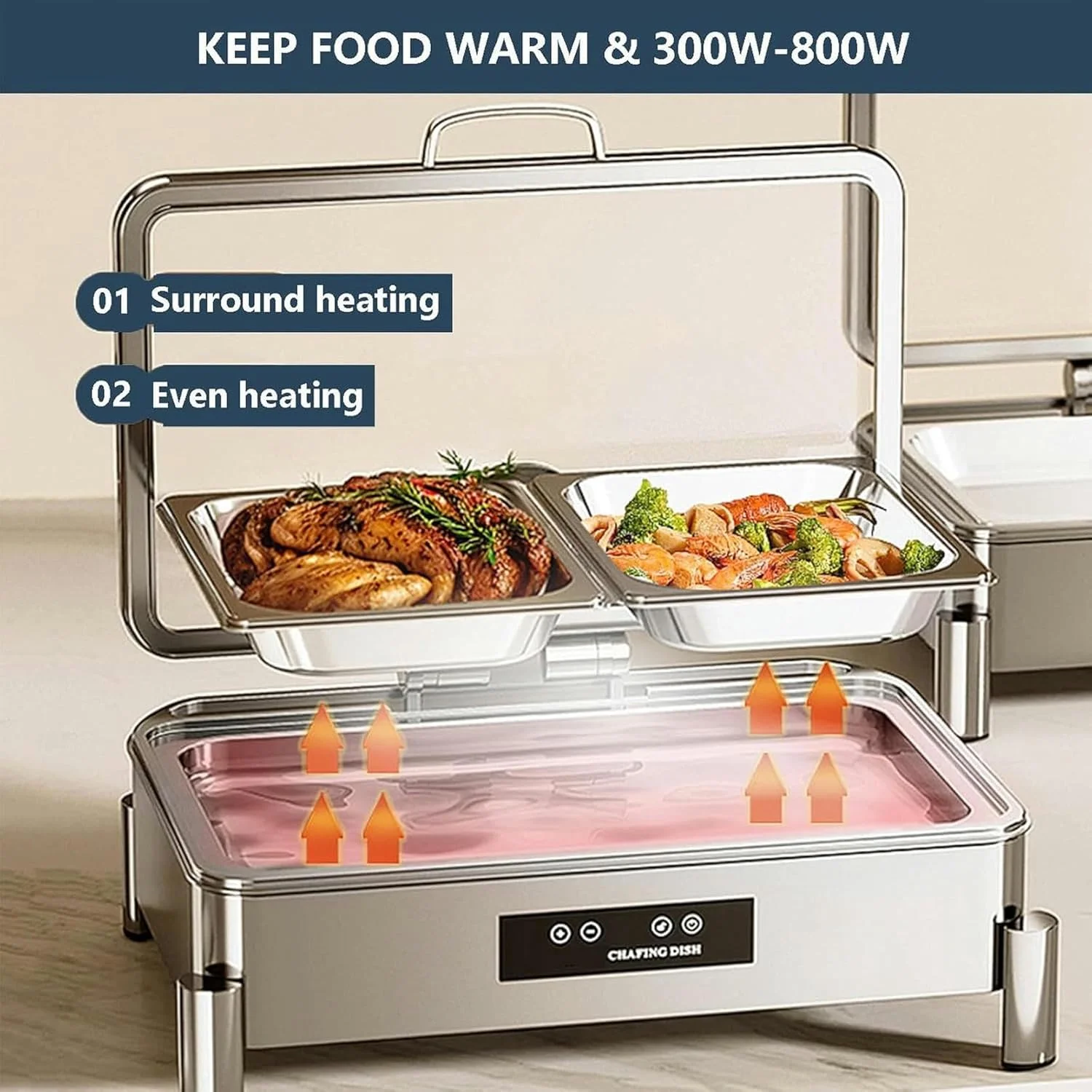 گرمکن برقی غذا، گرمکن بوفه، اجاق گاز آشپزخانه تجاری با صفحه نمایش دما 30-90 درجه سانتیگراد / 300W-800W گرمایش سریع و یکنواخت، مربعی
