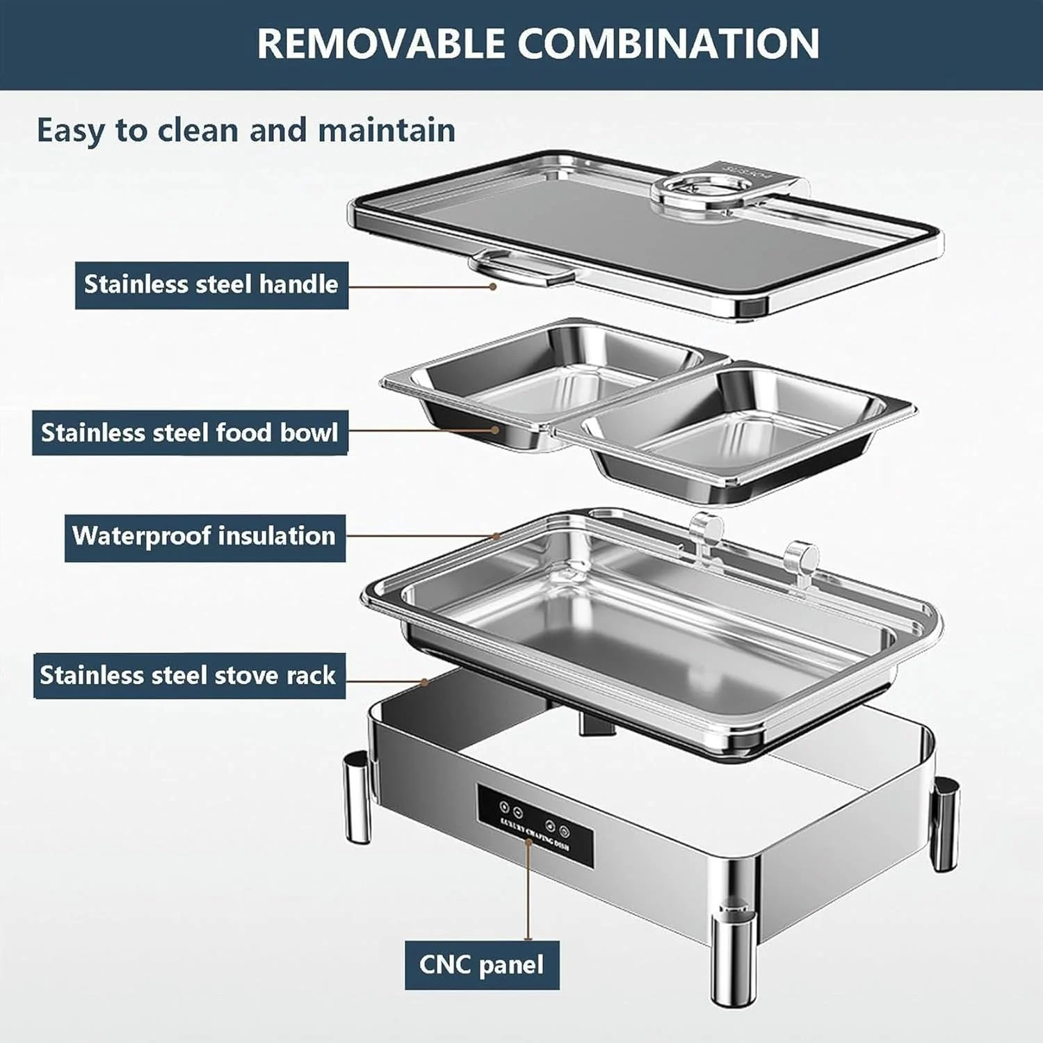 گرمکن برقی غذا، گرمکن بوفه، اجاق گاز آشپزخانه تجاری با صفحه نمایش دما 30-90 درجه سانتیگراد / 300W-800W گرمایش سریع و یکنواخت، مربعی