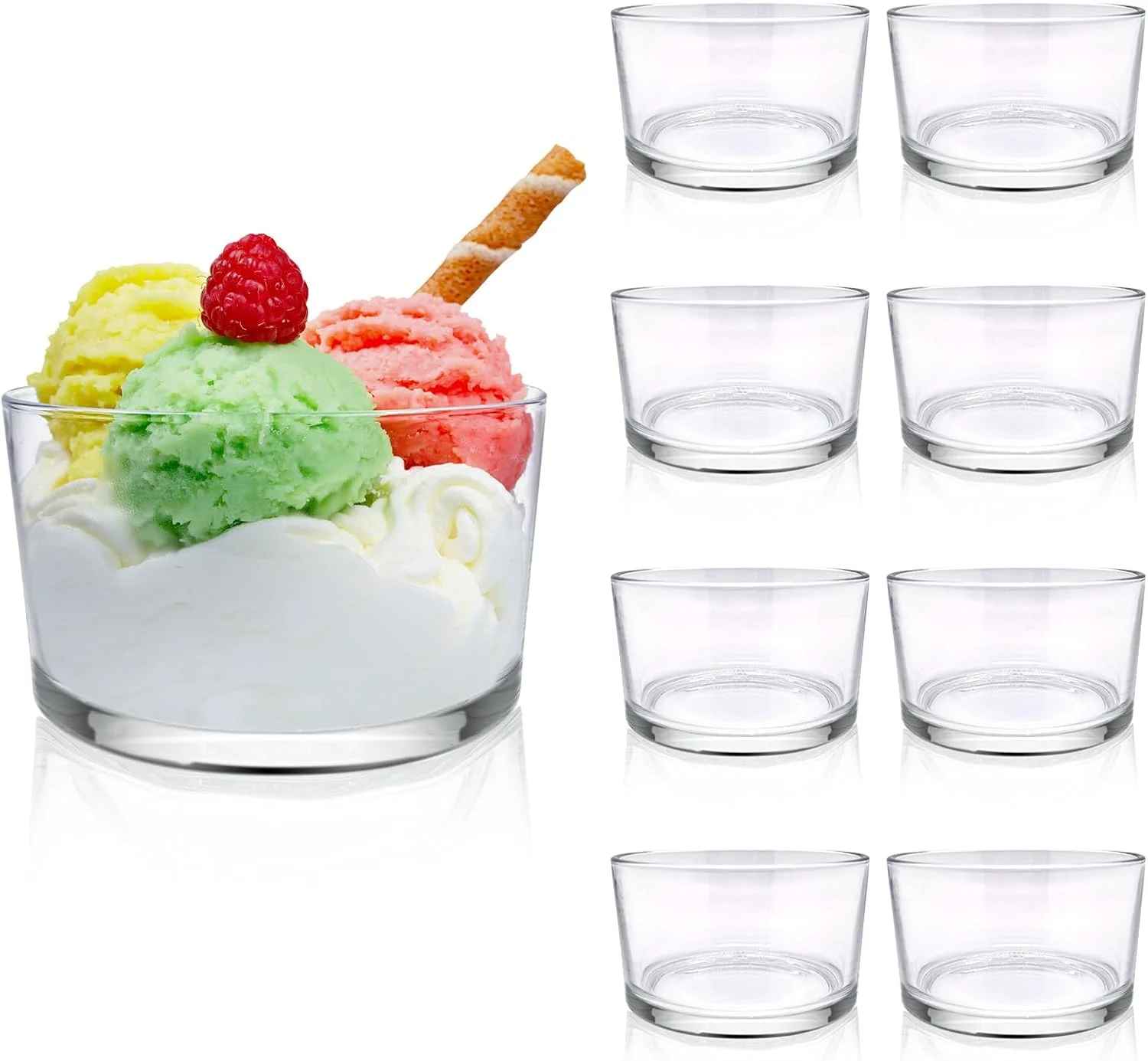 SNOMEL 8 Pieces Clear Small Trifle Bowl Cups Set, 6.76 OZ Serving Mini Glass Dessert Bowls Modern Design, Crystal Trifle Dish Centerpiece Decorative for Ice Cream Salad Fruit Cakes Party Pudding