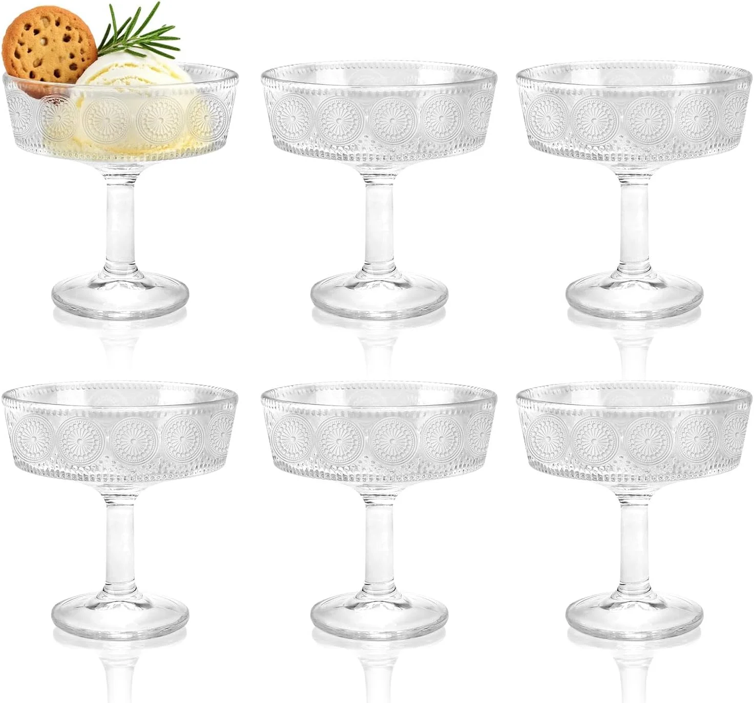Fatiya 6 Pieces Clear Trifle Bowl with Pedestal, 6.68 OZ (190 ML) Small Glass Dessert Bowls Footed Serving Modern Design, Crystal Trifle Dish Stand Centerpiece for Ice Cream Salad Fruit Cakes Party