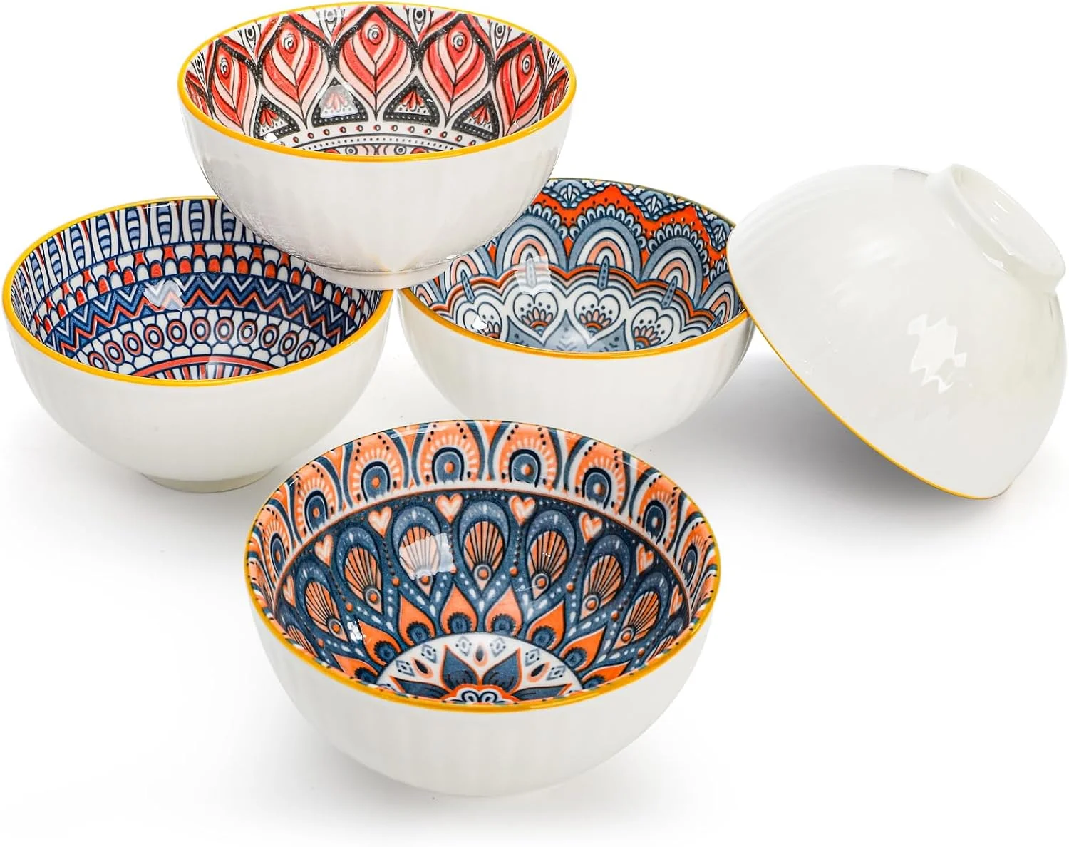 ست 12 تایی کاسه سرامیکی کوچک Noamus، کاسه دسر رنگارنگ 300 میلی لیتری، کاسه بستنی 11 سانتی متری، کاسه تزئینی بوهو چینی برای چاشنی سوپ اسنک، مخلفات، آشپزخانه، قابل استفاده در مایکروویو (4 سبک)