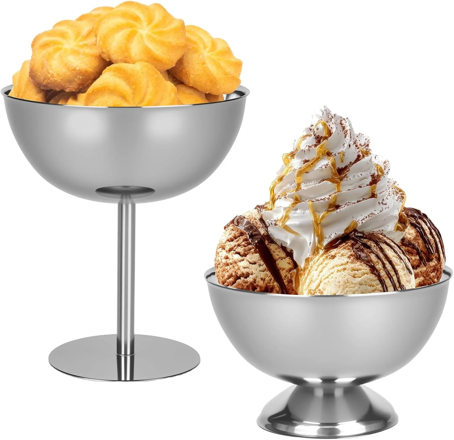 bssmmai Pack of 2 Ice Cream Bowls Stainless Steel Dessert Bowl with Base, Dessert Glasses 200 ml Stainless Steel Ice Cream Dessert Cups Dessert Cups for Ice Cream Fruit Salad Pudding