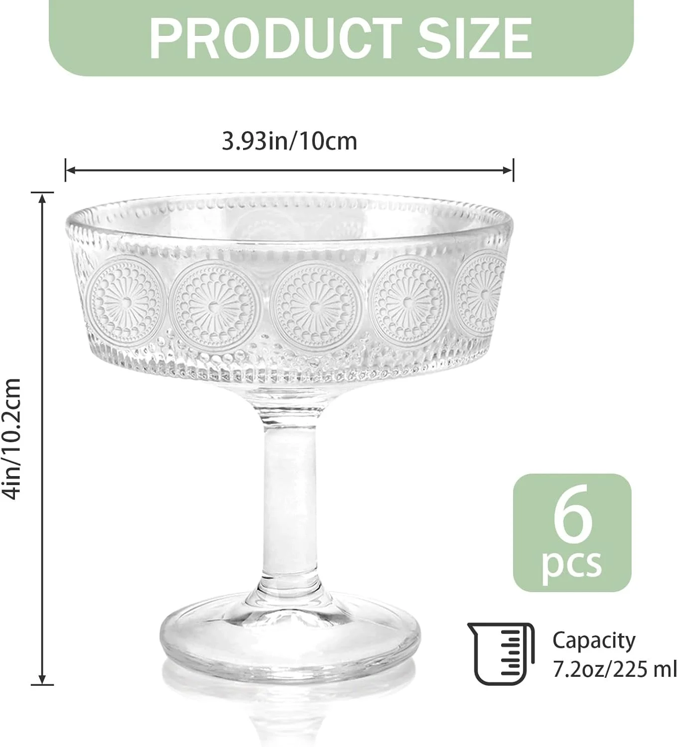 Fatiya 6 Pieces Clear Trifle Bowl with Pedestal, 6.68 OZ (190 ML) Small Glass Dessert Bowls Footed Serving Modern Design, Crystal Trifle Dish Stand Centerpiece for Ice Cream Salad Fruit Cakes Party
