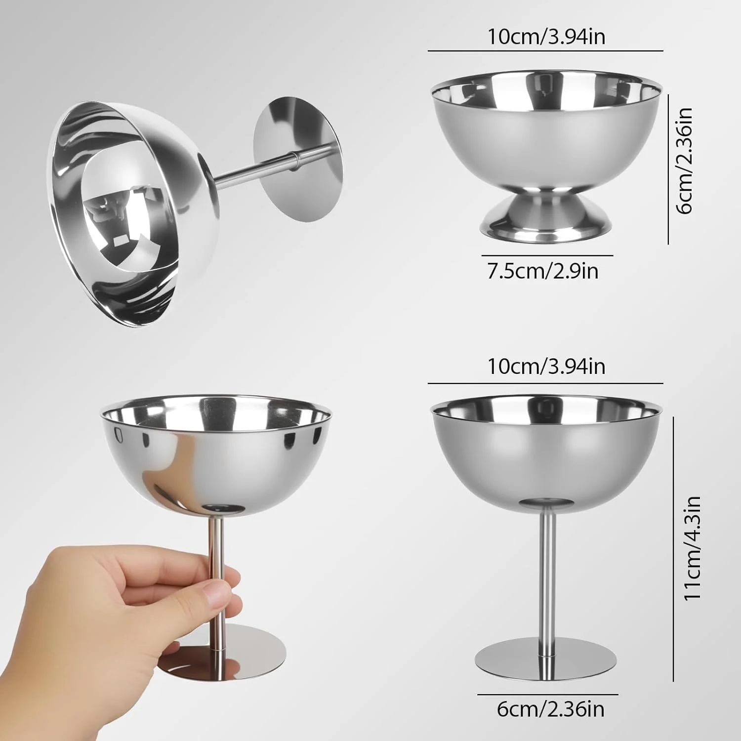 bssmmai Pack of 2 Ice Cream Bowls Stainless Steel Dessert Bowl with Base, Dessert Glasses 200 ml Stainless Steel Ice Cream Dessert Cups Dessert Cups for Ice Cream Fruit Salad Pudding