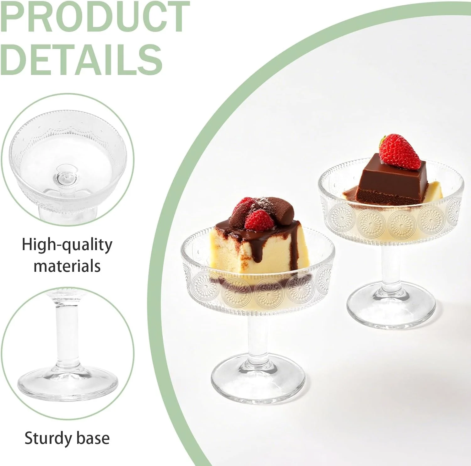 Fatiya 6 Pieces Clear Trifle Bowl with Pedestal, 6.68 OZ (190 ML) Small Glass Dessert Bowls Footed Serving Modern Design, Crystal Trifle Dish Stand Centerpiece for Ice Cream Salad Fruit Cakes Party
