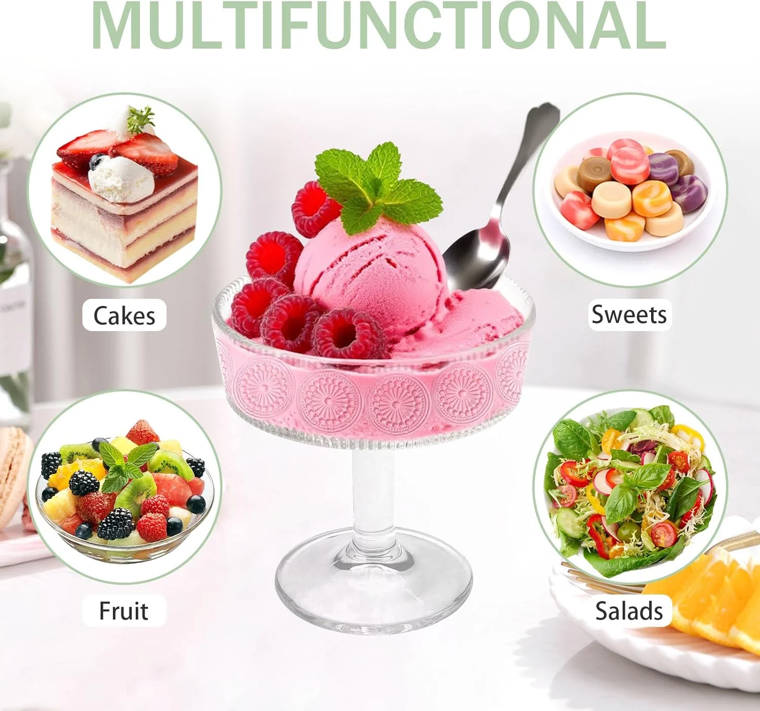 Fatiya 6 Pieces Clear Trifle Bowl with Pedestal, 6.68 OZ (190 ML) Small Glass Dessert Bowls Footed Serving Modern Design, Crystal Trifle Dish Stand Centerpiece for Ice Cream Salad Fruit Cakes Party