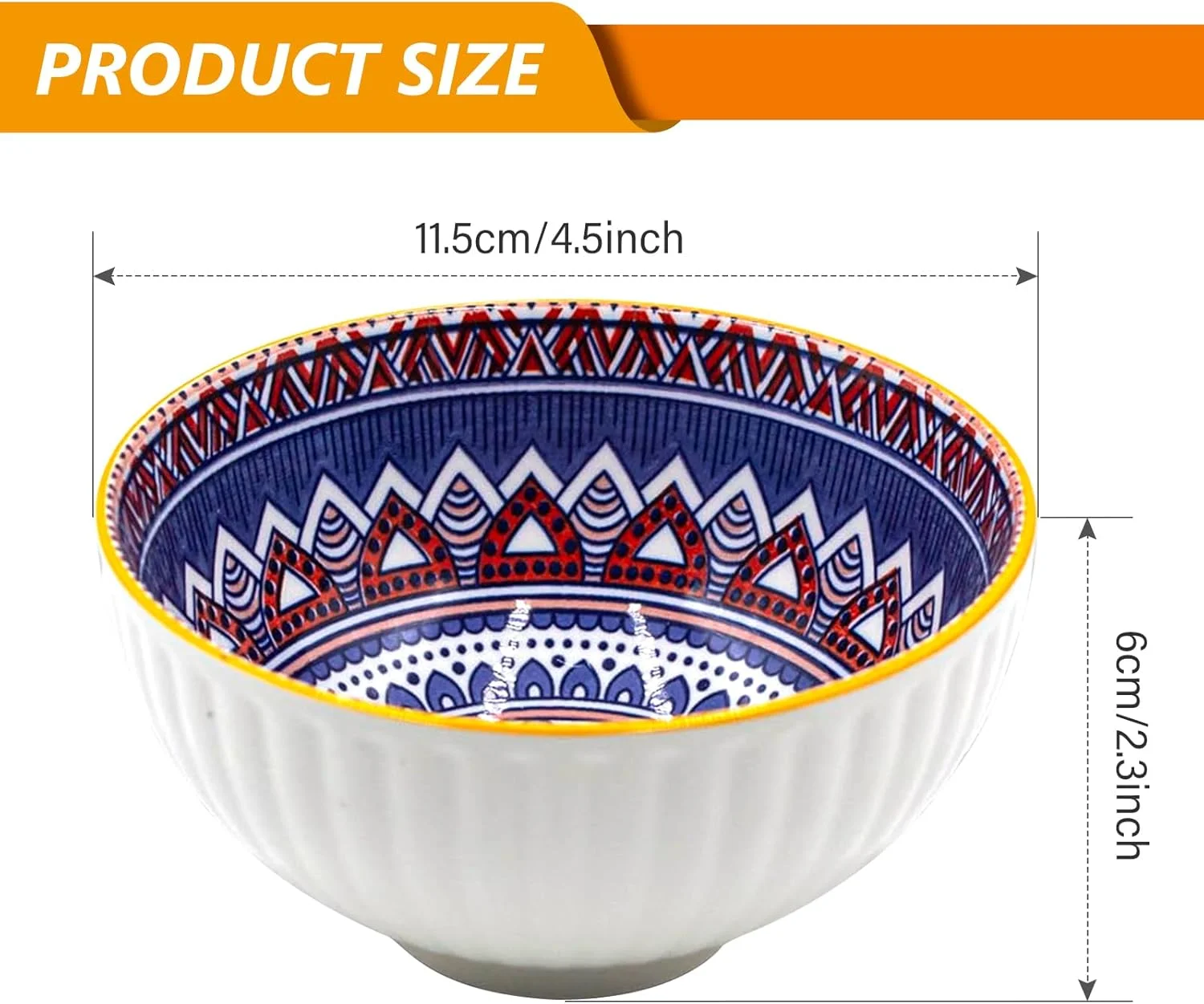 Cereal Bowls Porcelain, Set of 6 Dessert Bowls 300 ml, Bowls Set with Chopsticks, Soup Bowl, Small Bowls, Salad Bowls, Cereal Bowl for Living Room Use