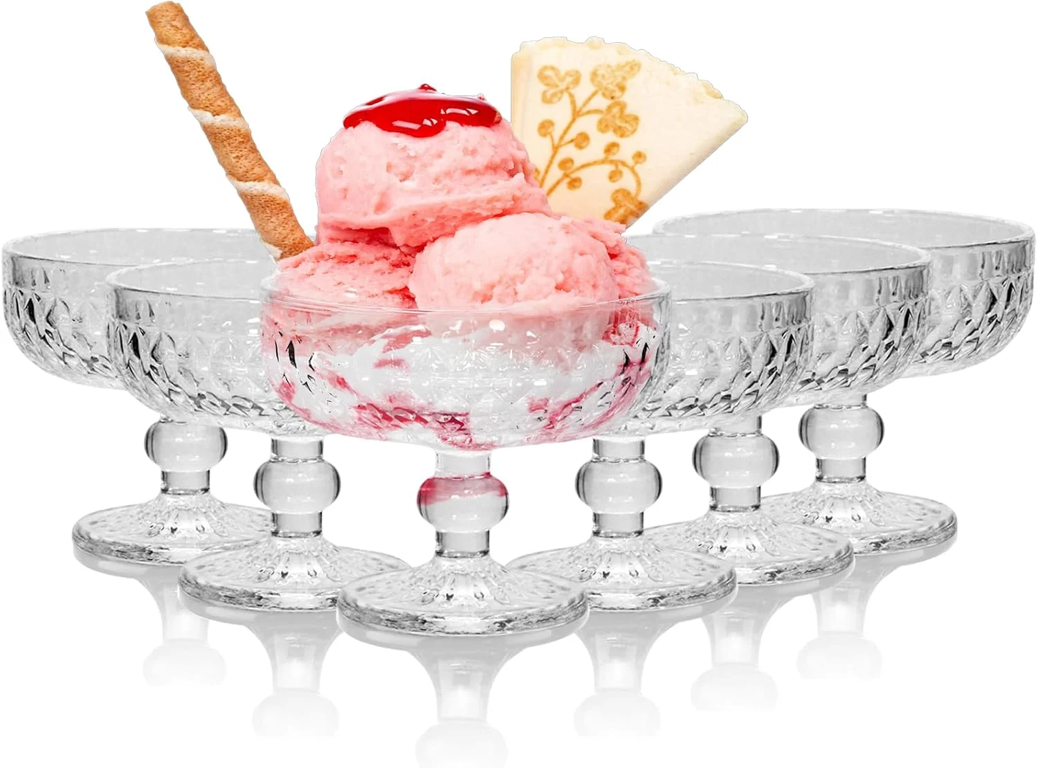 ست 6 عددی کاسه دسر شیشه ای Haayymo، مناسب بستنی، لیوان های پایه کوتاه برای سرو کوکتل میگو، پیش غذا، سالاد میوه، پودینگ، کاسه های پایه دار دسر و کوکتل (سفید)