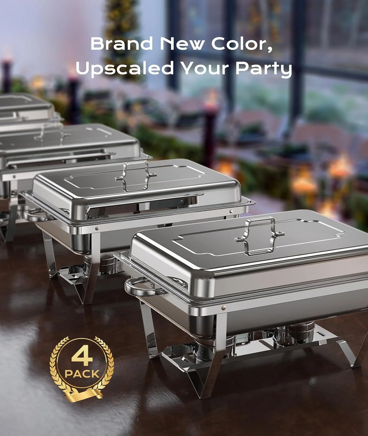 Chafing Dishes for Buffet 4 Pack, 9QT [Mirror-Like Polished Finish] Food Warmers for Parties Buffet [No Fingers Cut] Roll Edge Designed Chafing Dish Buffet Set for Any Party with Complete Set