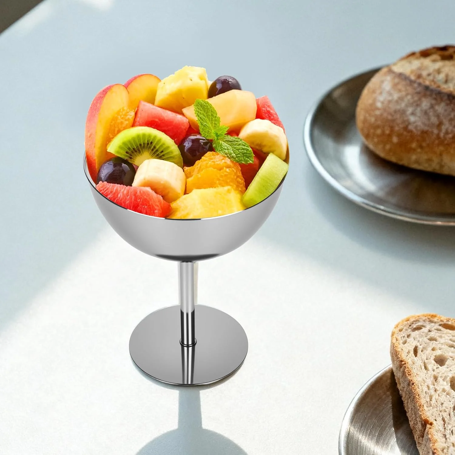 bssmmai Pack of 2 Ice Cream Bowls Stainless Steel Dessert Bowl with Base, Dessert Glasses 200 ml Stainless Steel Ice Cream Dessert Cups Dessert Cups for Ice Cream Fruit Salad Pudding