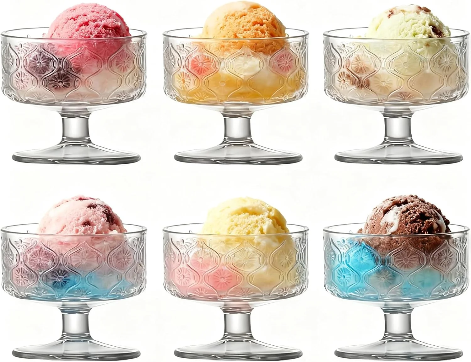 پیاله‌های دسر شیشه‌ای Haayymo، بستنی خوری، ست 6 عددی، لیوان‌های پایه کوتاه برای سرو کوکتل میگو، پیش غذا، سالاد میوه، کاسه‌های پودینگ، دسر بستنی خوری پایه دار، کاسه‌های کوکتل (T1809)