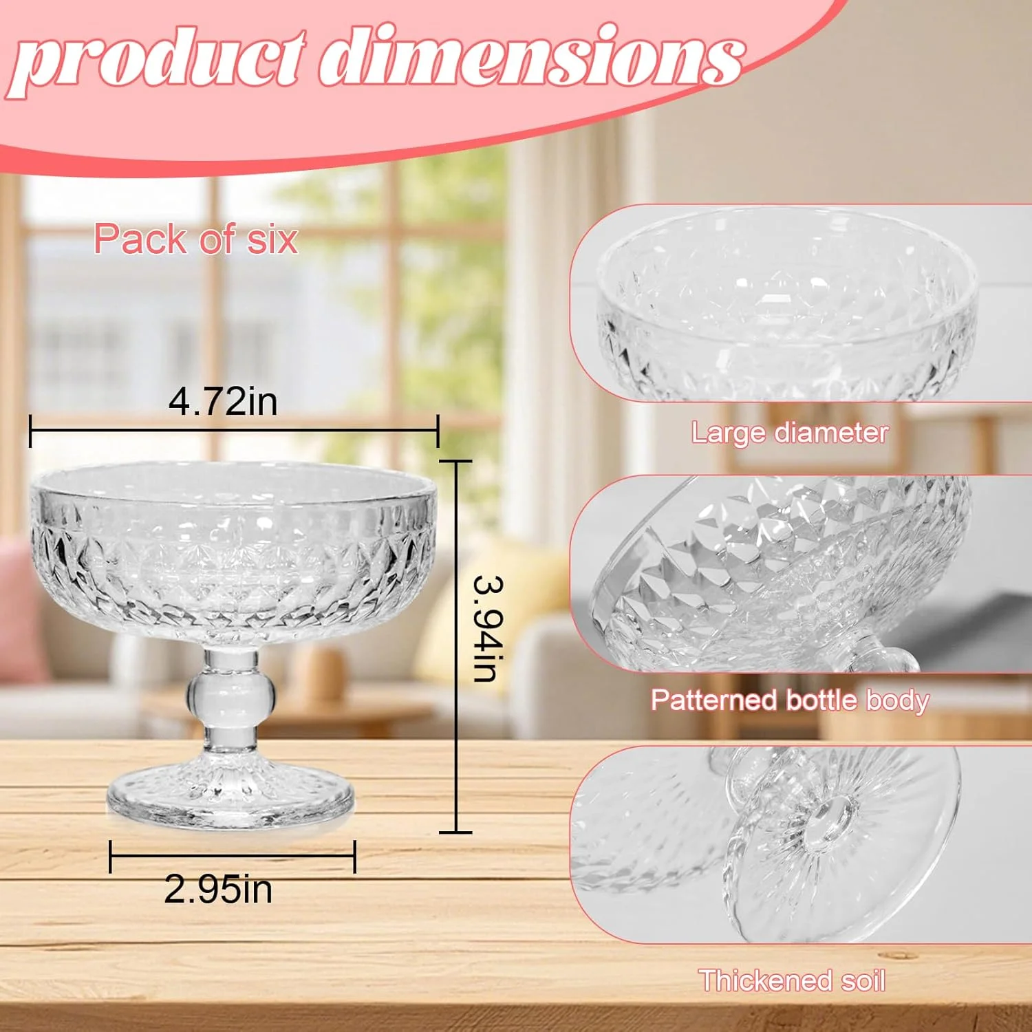 ست 6 عددی کاسه دسر شیشه ای Haayymo، مناسب بستنی، لیوان های پایه کوتاه برای سرو کوکتل میگو، پیش غذا، سالاد میوه، پودینگ، کاسه های پایه دار دسر و کوکتل (سفید)