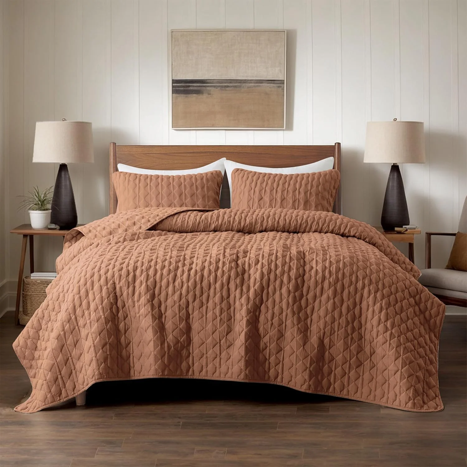 ست روتختی لحافی نارنجی سوخته WDCOZY سایز کوئین به همراه 2 روبالشتی، رو تختی قرمز سبک و نرم، پتوی لحافی نازک مناسب تمام فصول، 3 تکه، 90x90 اینچ