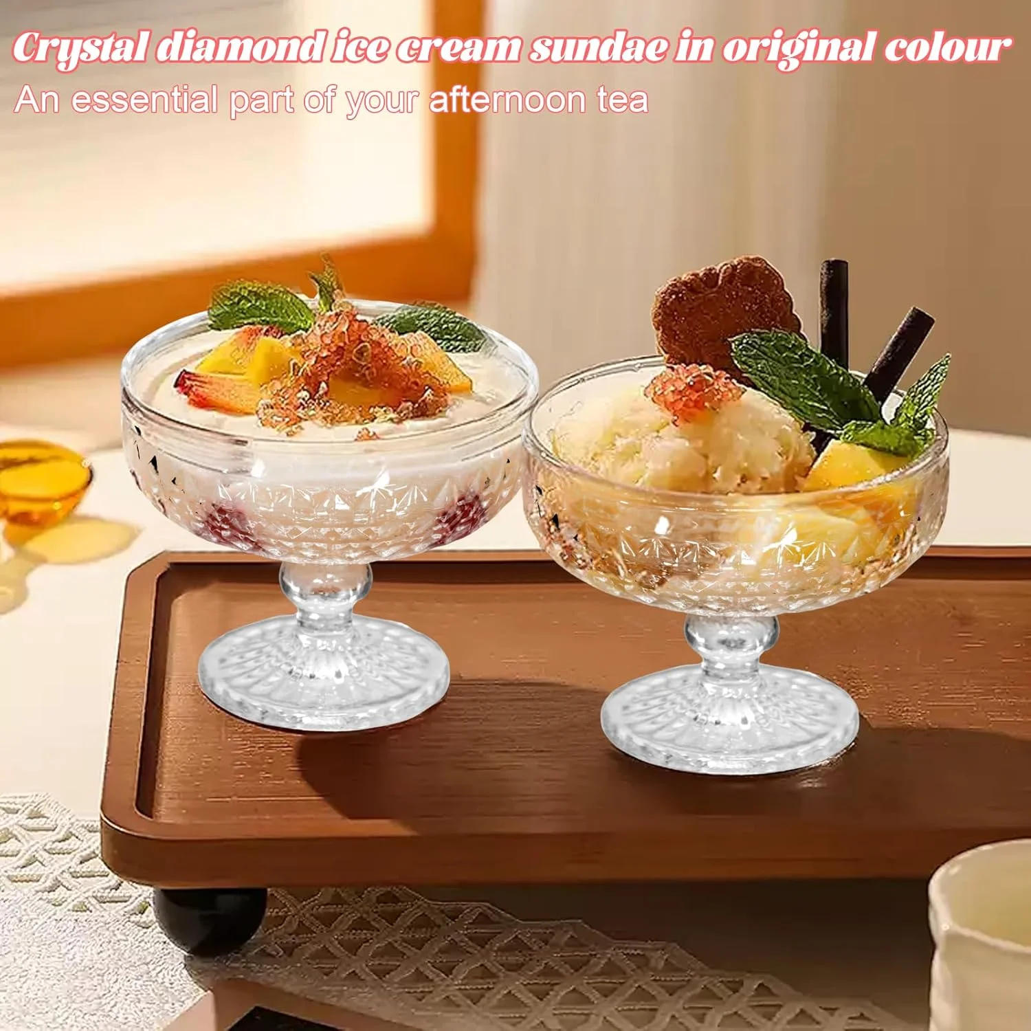 ست 6 عددی کاسه دسر شیشه ای Haayymo، مناسب بستنی، لیوان های پایه کوتاه برای سرو کوکتل میگو، پیش غذا، سالاد میوه، پودینگ، کاسه های پایه دار دسر و کوکتل (سفید)