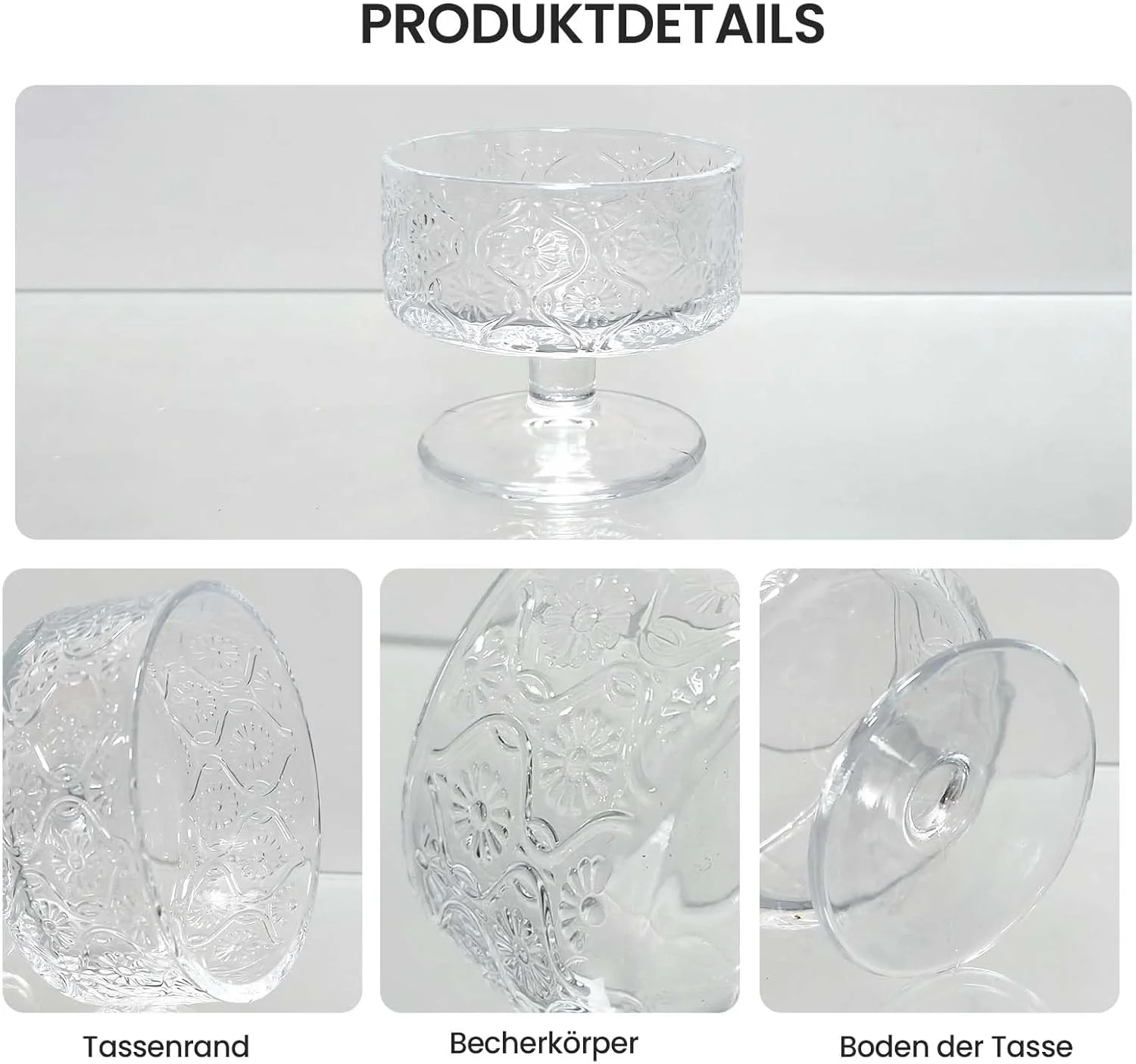 پیاله‌های دسر شیشه‌ای Haayymo، بستنی خوری، ست 6 عددی، لیوان‌های پایه کوتاه برای سرو کوکتل میگو، پیش غذا، سالاد میوه، کاسه‌های پودینگ، دسر بستنی خوری پایه دار، کاسه‌های کوکتل (T1809)